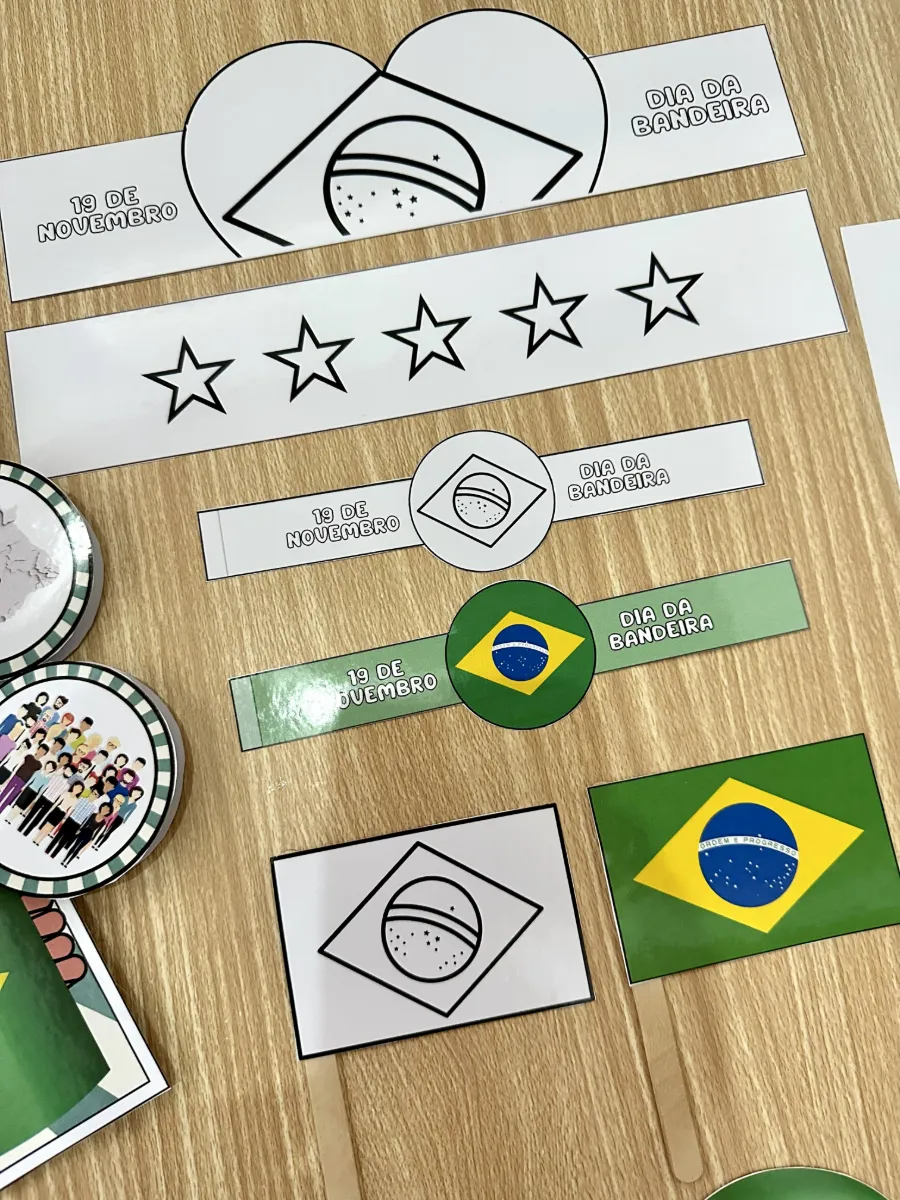 Dia da Bandeira do Brasil – Kit Pedagógico para Educação Infantil — amostra 1: Kit pedagógico com luva, pulseira, viseira,…