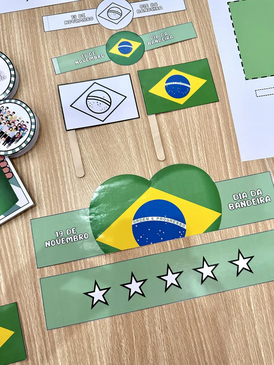 Dia da Bandeira do Brasil – Kit Pedagógico para Educação Infantil — amostra 2: Kit pedagógico com luva, pulseira, viseira,…