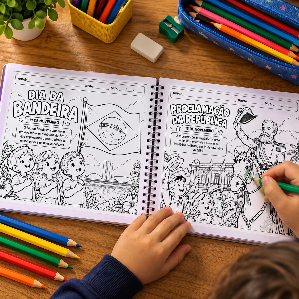 Dia da Bandeira e Proclamação da República: ilustrações para colorir — amostra 1: KIT DE DESENHOS PARA COLORIR: DIA DA…