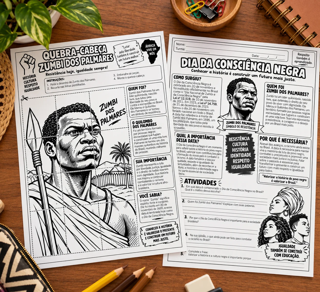 Dia da Consciência Negra, 6 atividades para imprimir — amostra 2: Um material pedagógico completo para trabalhar o Dia da…