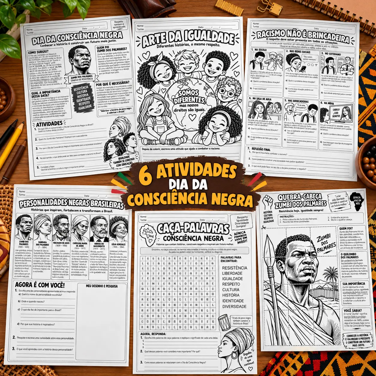 Dia da Consciência Negra, 6 atividades para imprimir — capa do material