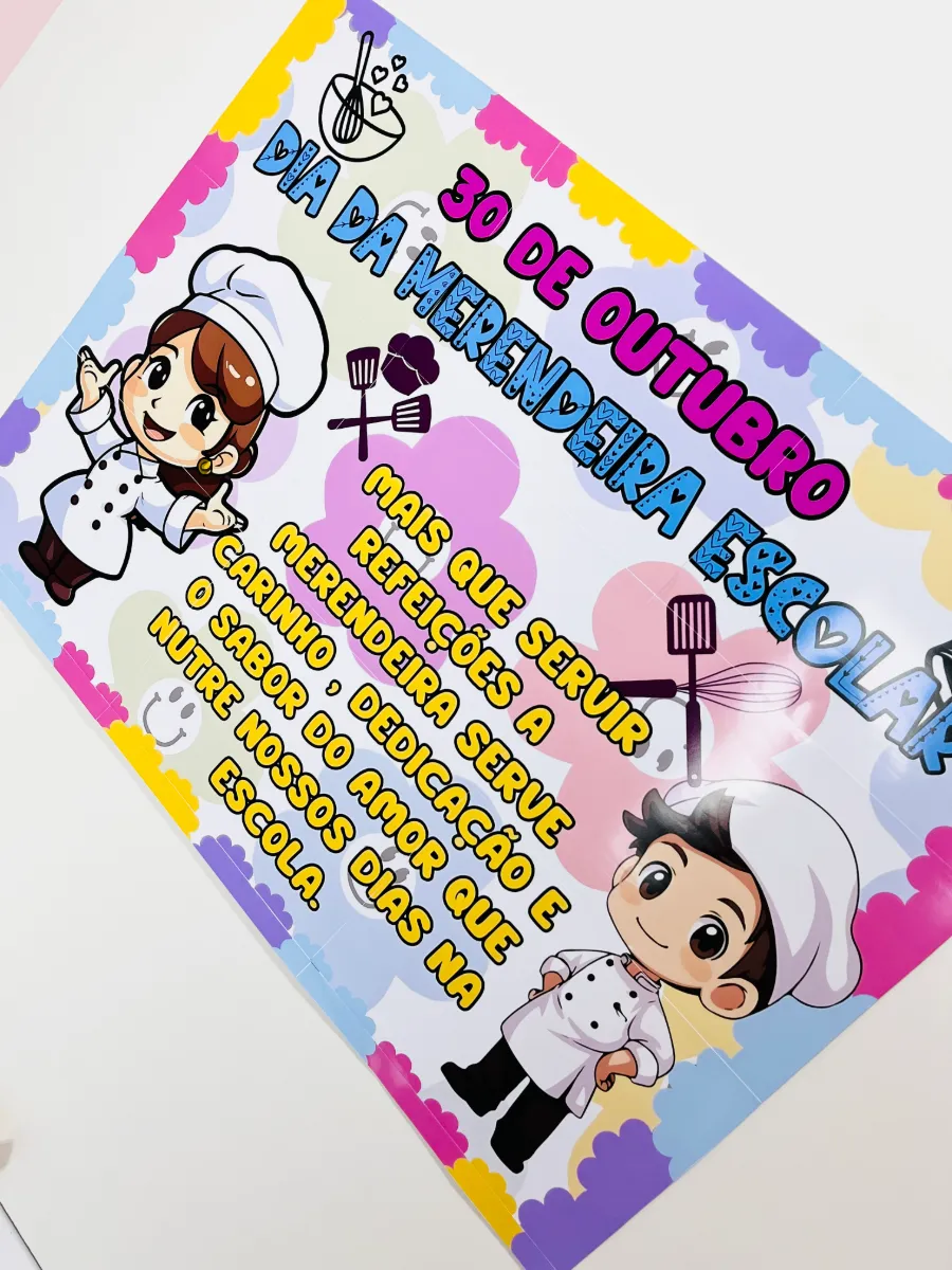 Dia da Merendeira – Painel Temático para Escola com Lembrancinha — amostra 3: Celebre com carinho o Dia da Merendeira…