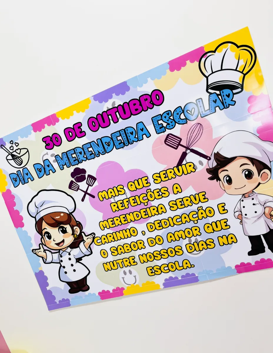 Dia da Merendeira – Painel Temático para Escola com Lembrancinha — amostra 4: Celebre com carinho o Dia da Merendeira…