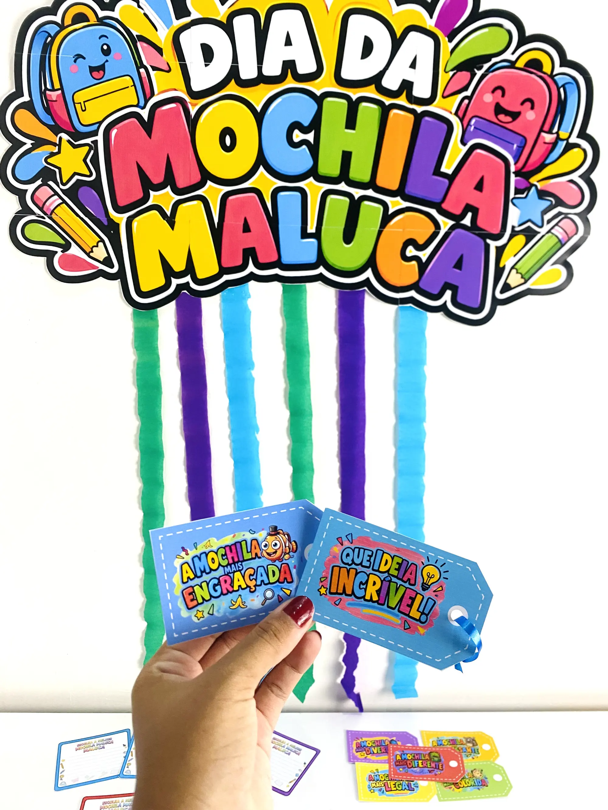 Dia da Mochila Maluca – Kit com Painel, Certificado e Votação para Imprimir — amostra 4: Kit Dia da Mochila Maluca com…