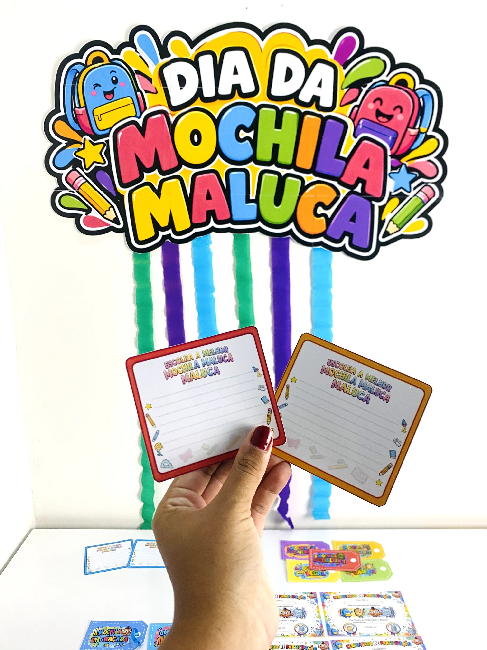 Dia da Mochila Maluca – Kit com Painel, Certificado e Votação para Imprimir — amostra 5: Kit Dia da Mochila Maluca com…
