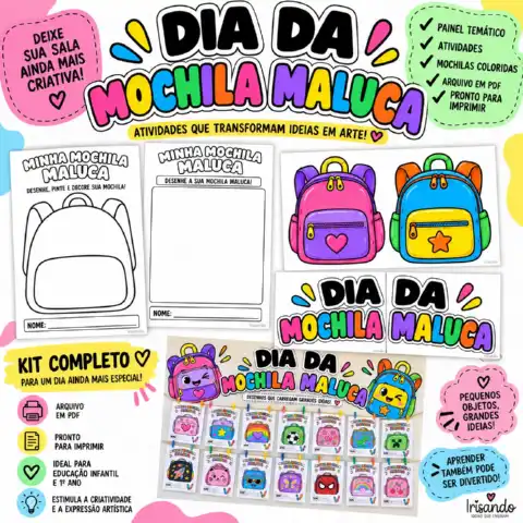 🎒 DIA DA MOCHILA MALUCA — KIT DE ATIVIDADES + PAINEL — amostra 3: Um kit simples de preparar e com duas possibilidades de…