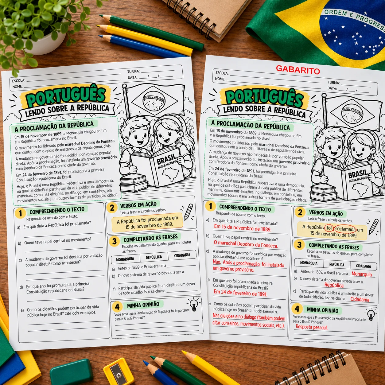 Dia da República: Kit de Atividades para Imprimir com Gabarito — amostra 1: Trabalhe a Proclamação da República de forma…