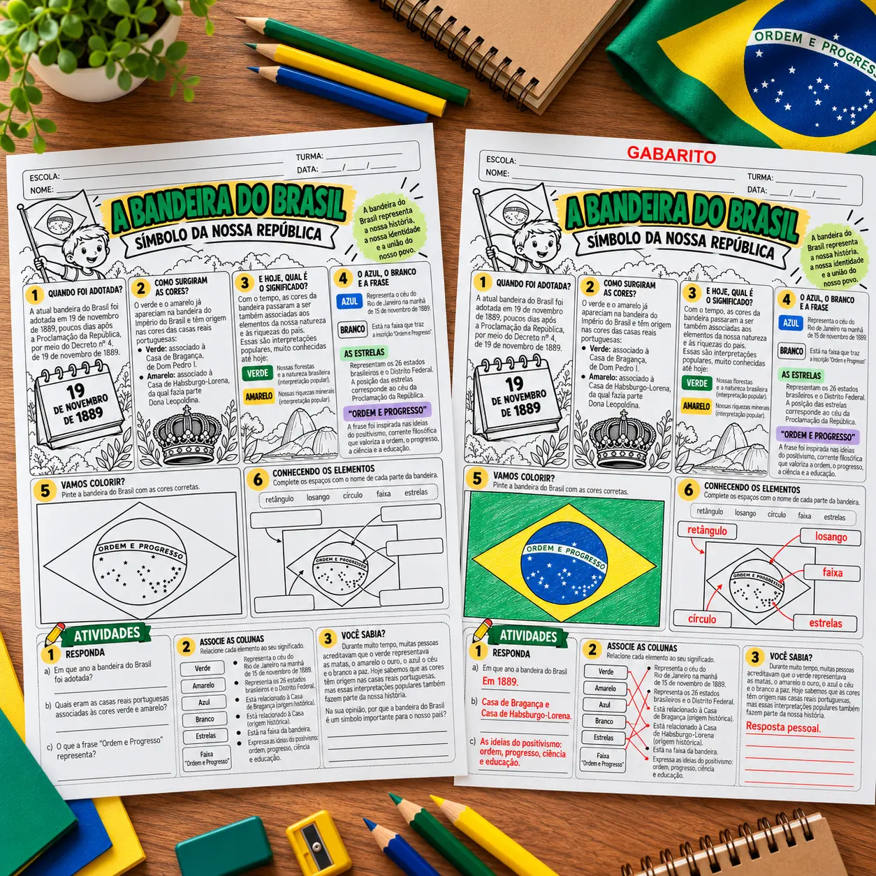 Dia da República: Kit de Atividades para Imprimir com Gabarito — amostra 5: Kit Dia da República com atividades para…