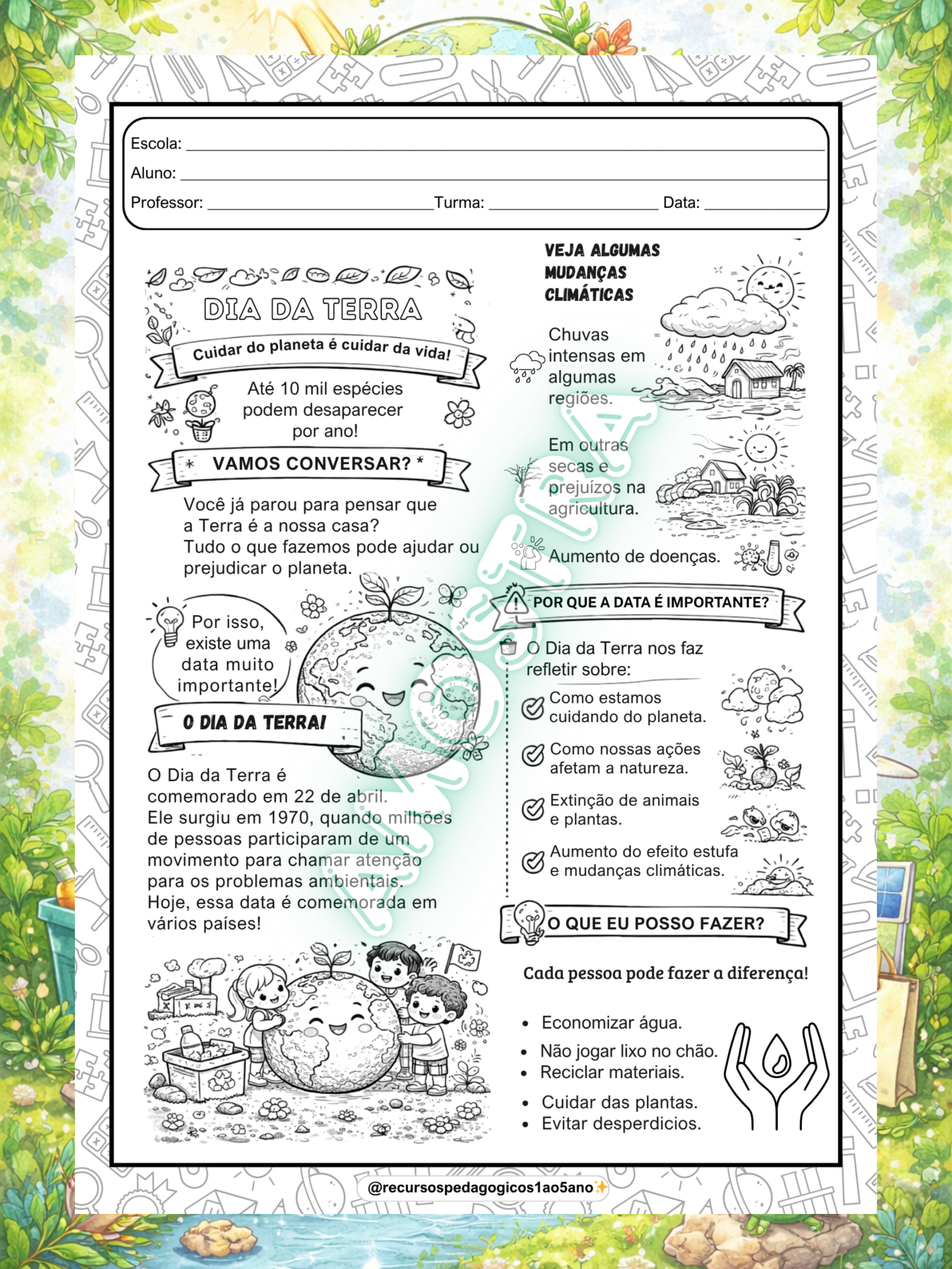 Dia da Terra – Consciência Ambiental na Escola! – PDF para Imprimir | 5º ano — amostra 1: 🌎📚 Dia da Terra – Consciência…