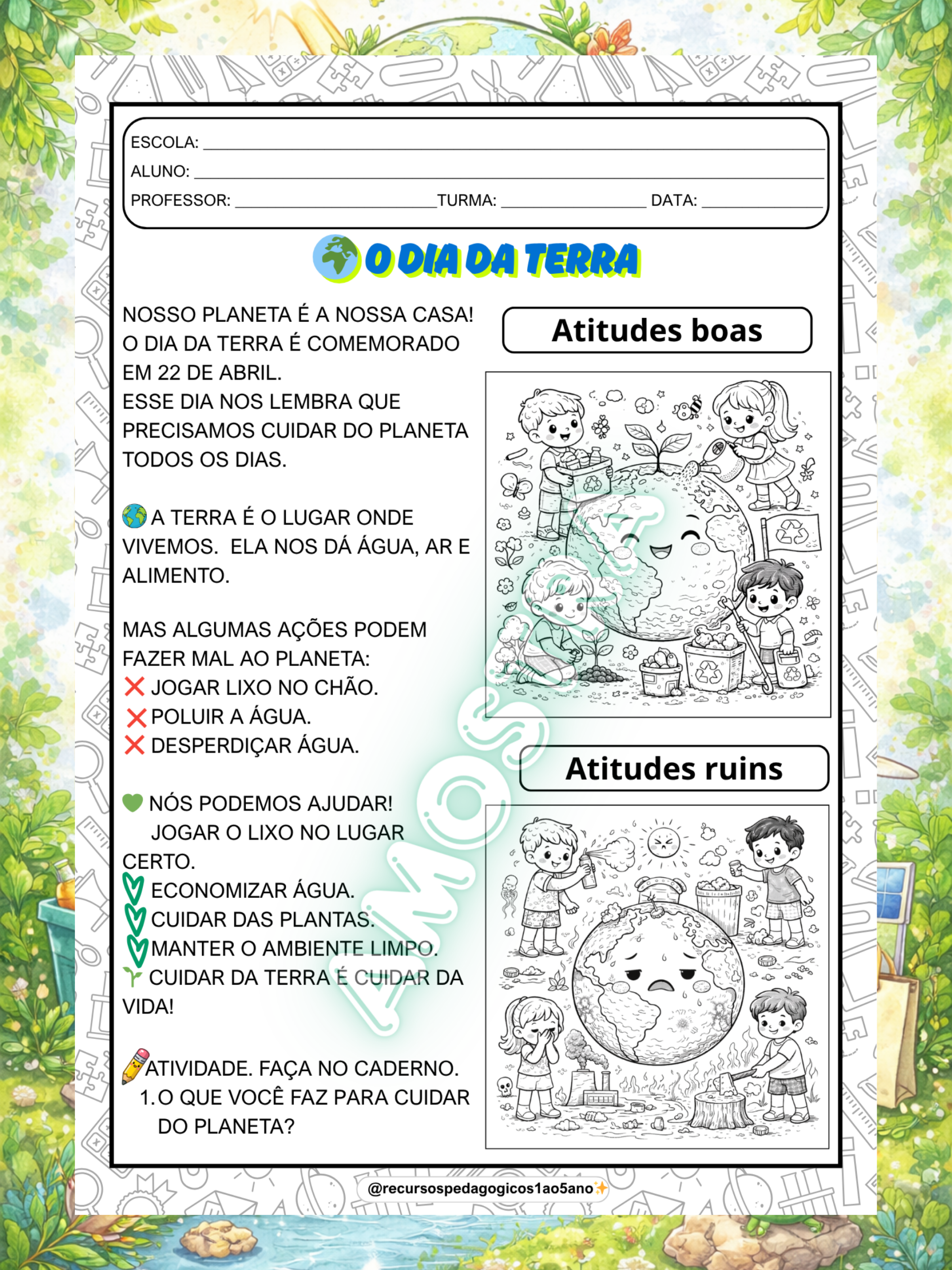 Dia da Terra – Consciência Ambiental na Escola! – PDF para Imprimir | 5º ano — amostra 2: Dia da Terra – Consciência…