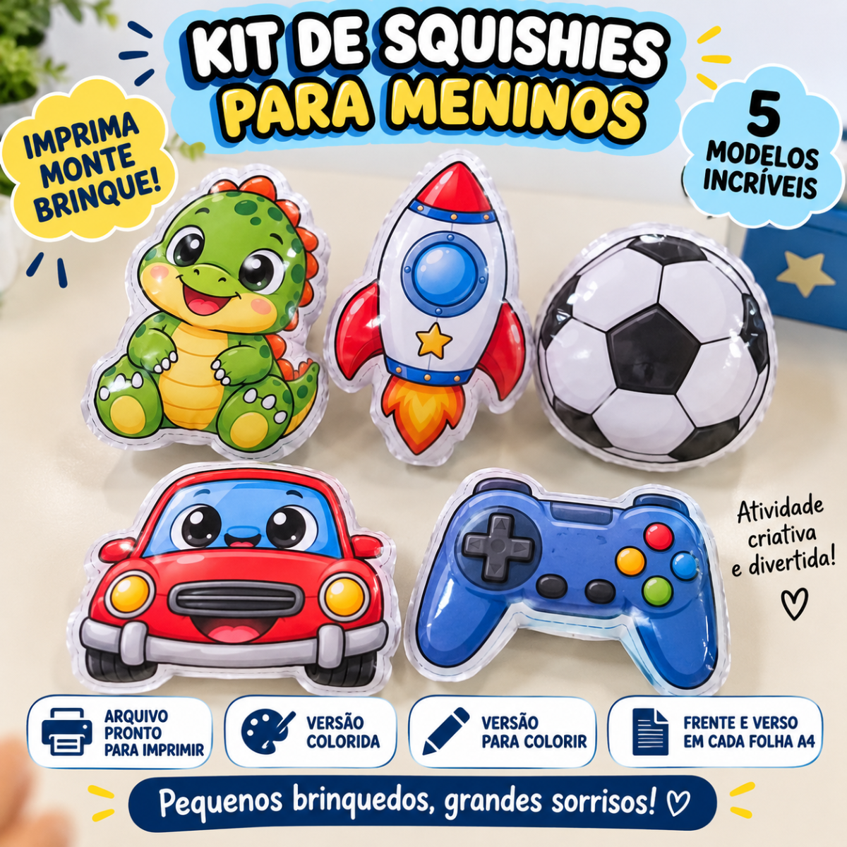 Dia das Crianças – Kit de Squishies | Imprima, Monte e Brinque — amostra 2: 💙 KIT PARA MENINOS
