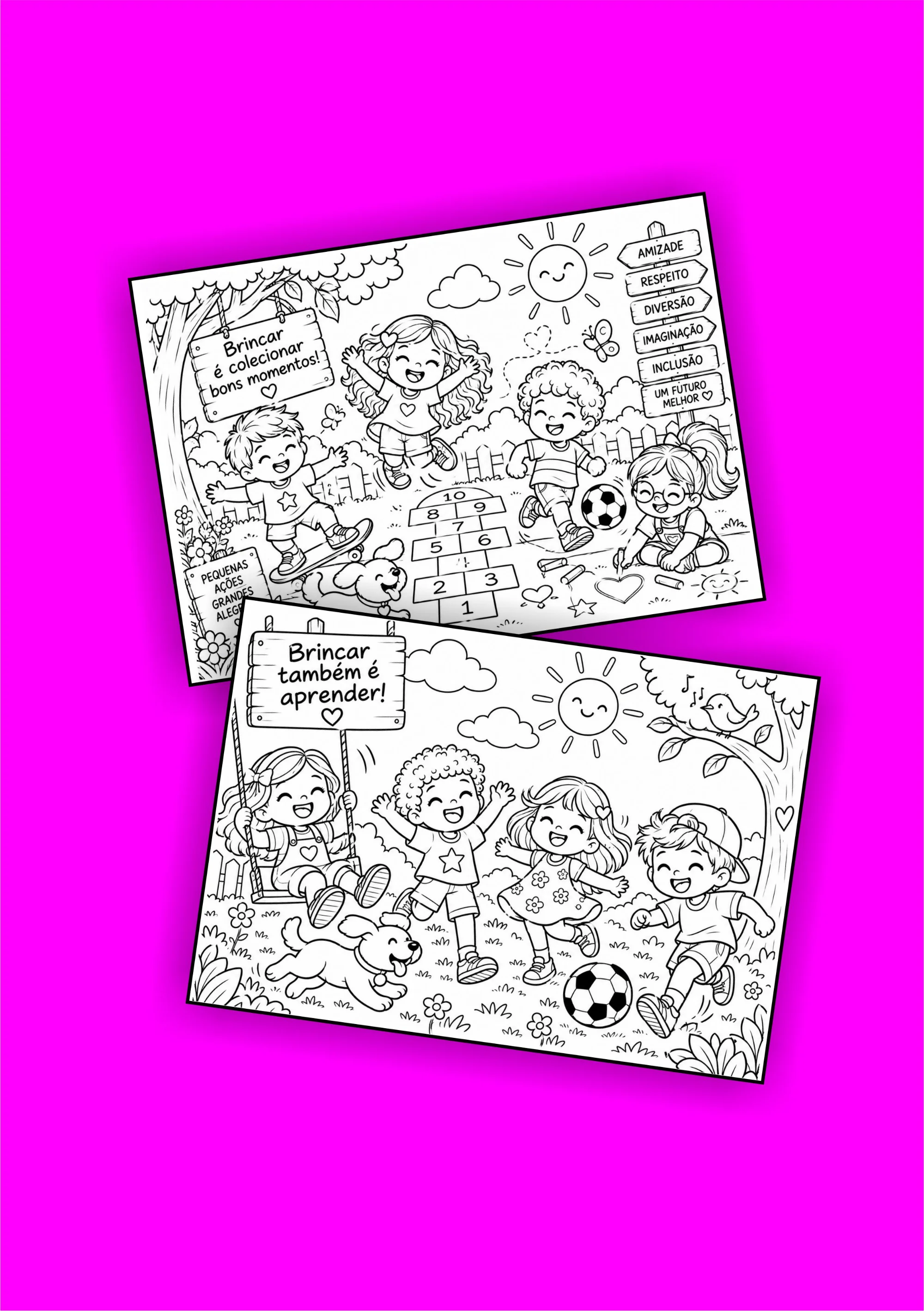 Dia das Crianças Livro de Colorir: 10 Ilustrações para Imprimir — amostra 3: Livro de colorir do Dia das Crianças com 10…