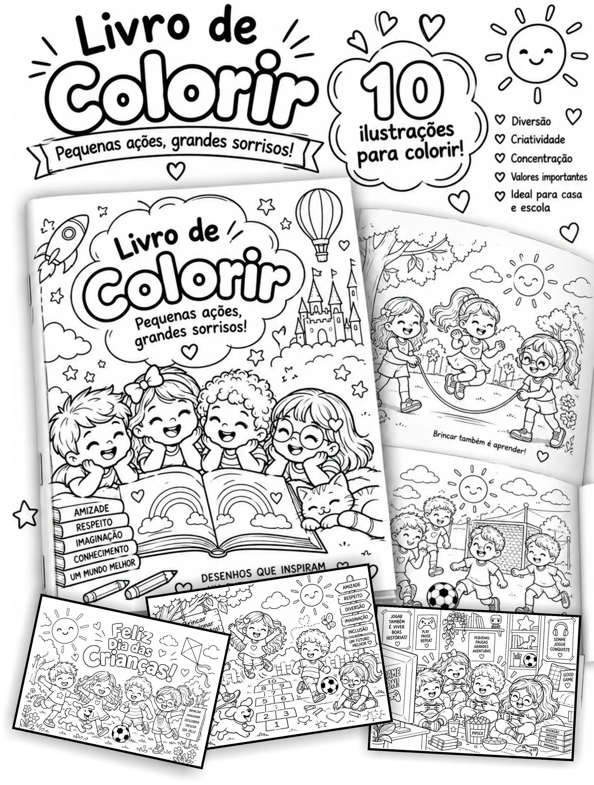 Dia das Crianças Livro de Colorir: 10 Ilustrações para Imprimir — capa do material