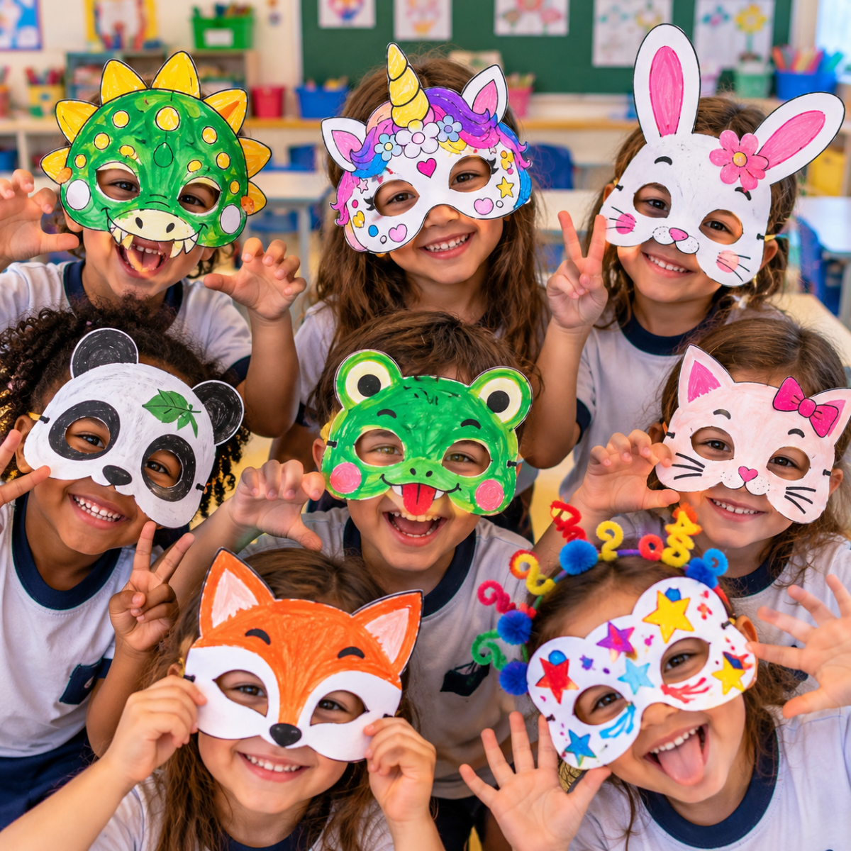 Dia das Crianças: Máscaras para Colorir e Carimbo das Mãos — amostra 1: Kit de Arte para Educação Infantil: Máscaras para…