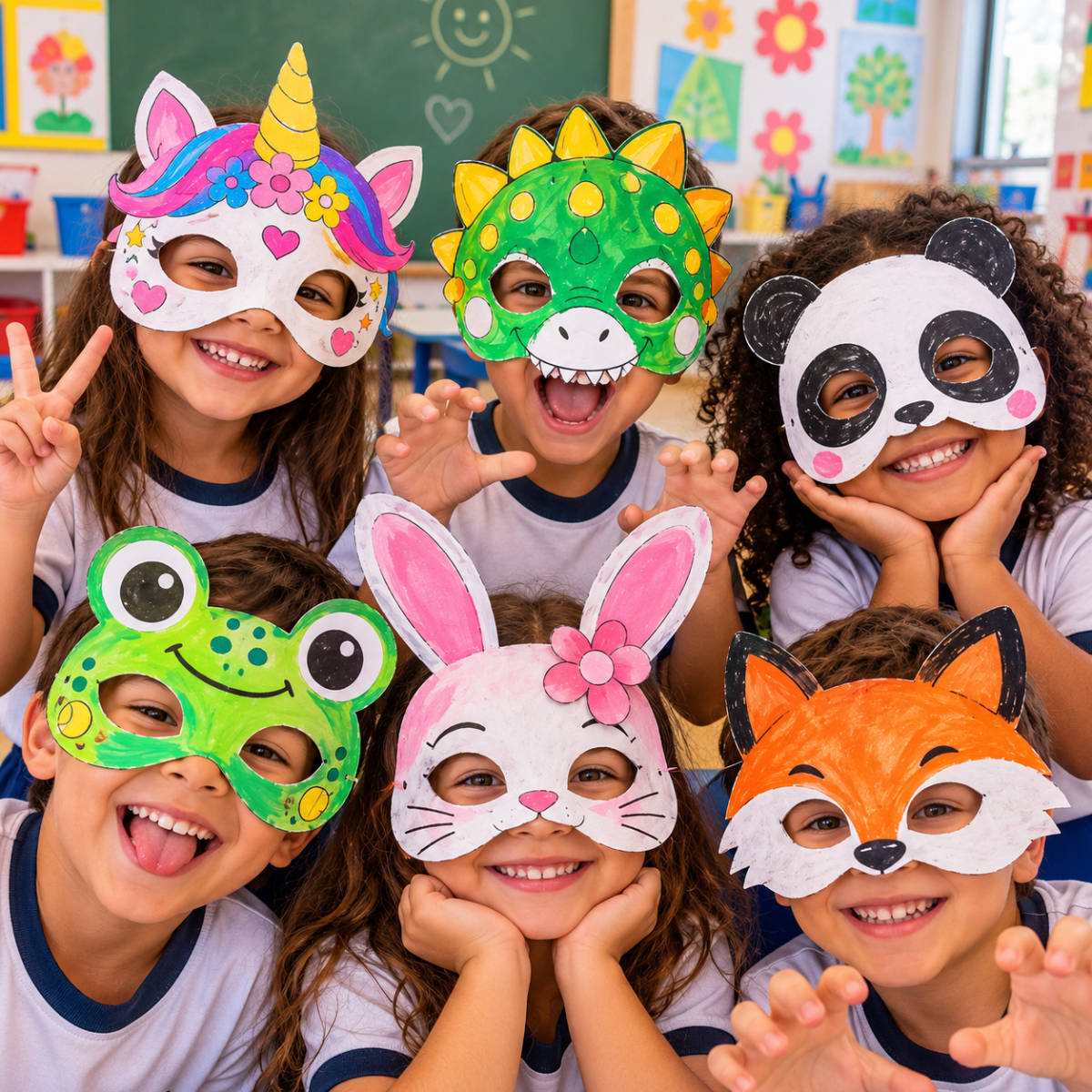 Dia das Crianças: Máscaras para Colorir e Carimbo das Mãos — amostra 2: Kit de Arte para Educação Infantil: Máscaras para…