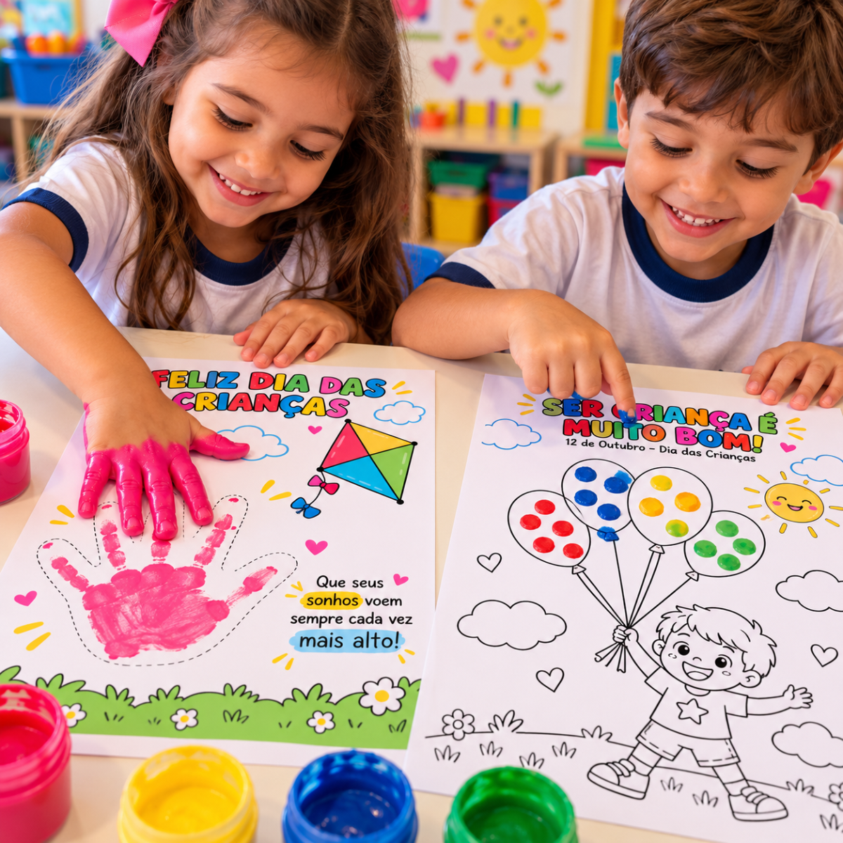 Dia das Crianças: Máscaras para Colorir e Carimbo das Mãos — amostra 3: Kit de Arte para Educação Infantil: Máscaras para…
