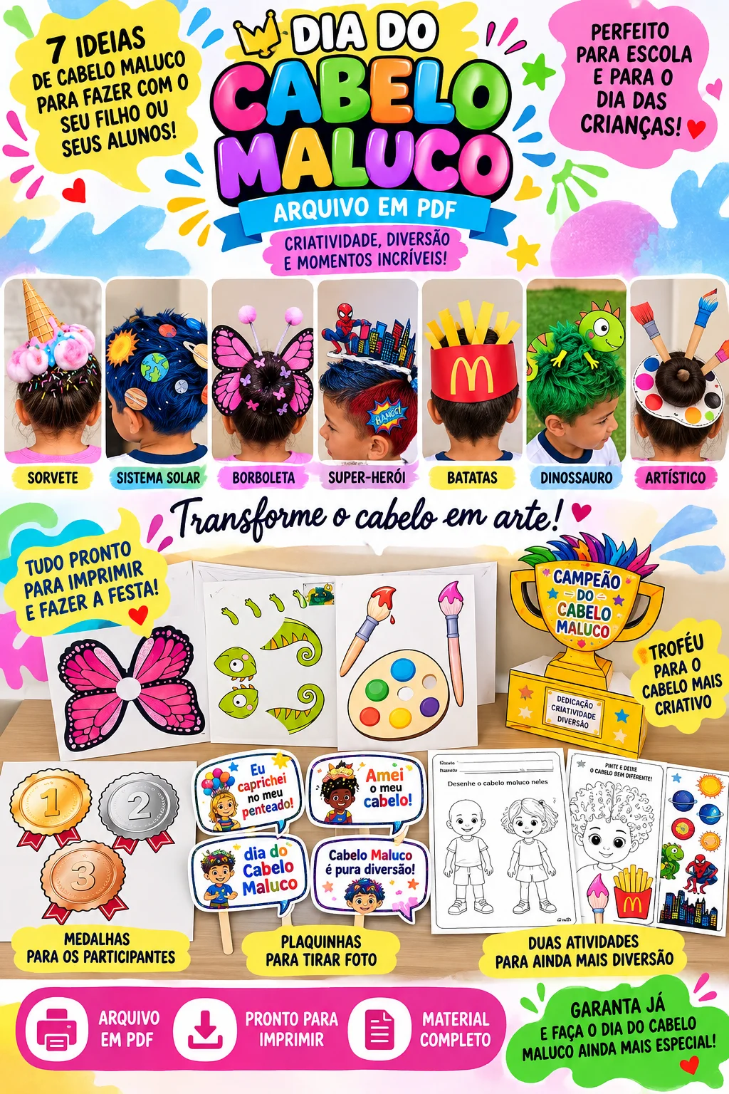 Dia do Cabelo Maluco – Kit com Atividades e Medalhas para Imprimir — Ciências para Educação Infantil: Kit Dia do Cabelo…