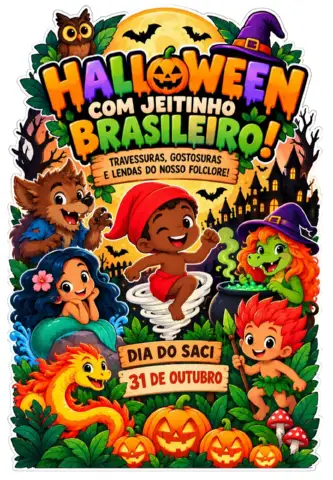 Dia do Saci + Halloween: Painel Decoração Escolar — amostra 2: 🎃👻Painel Dia do Saci — Halloween com Jeitinho Brasileiro