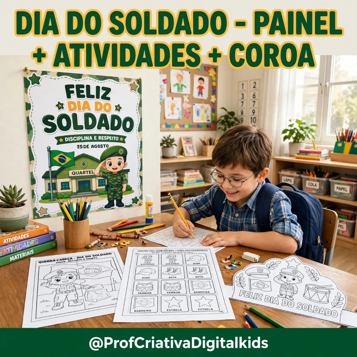 Dia do Soldado: Painel + Atividades + Coroa - Anos Iniciais — Outros para 1º ano: Comemore o Dia do Soldado, celebrado em…