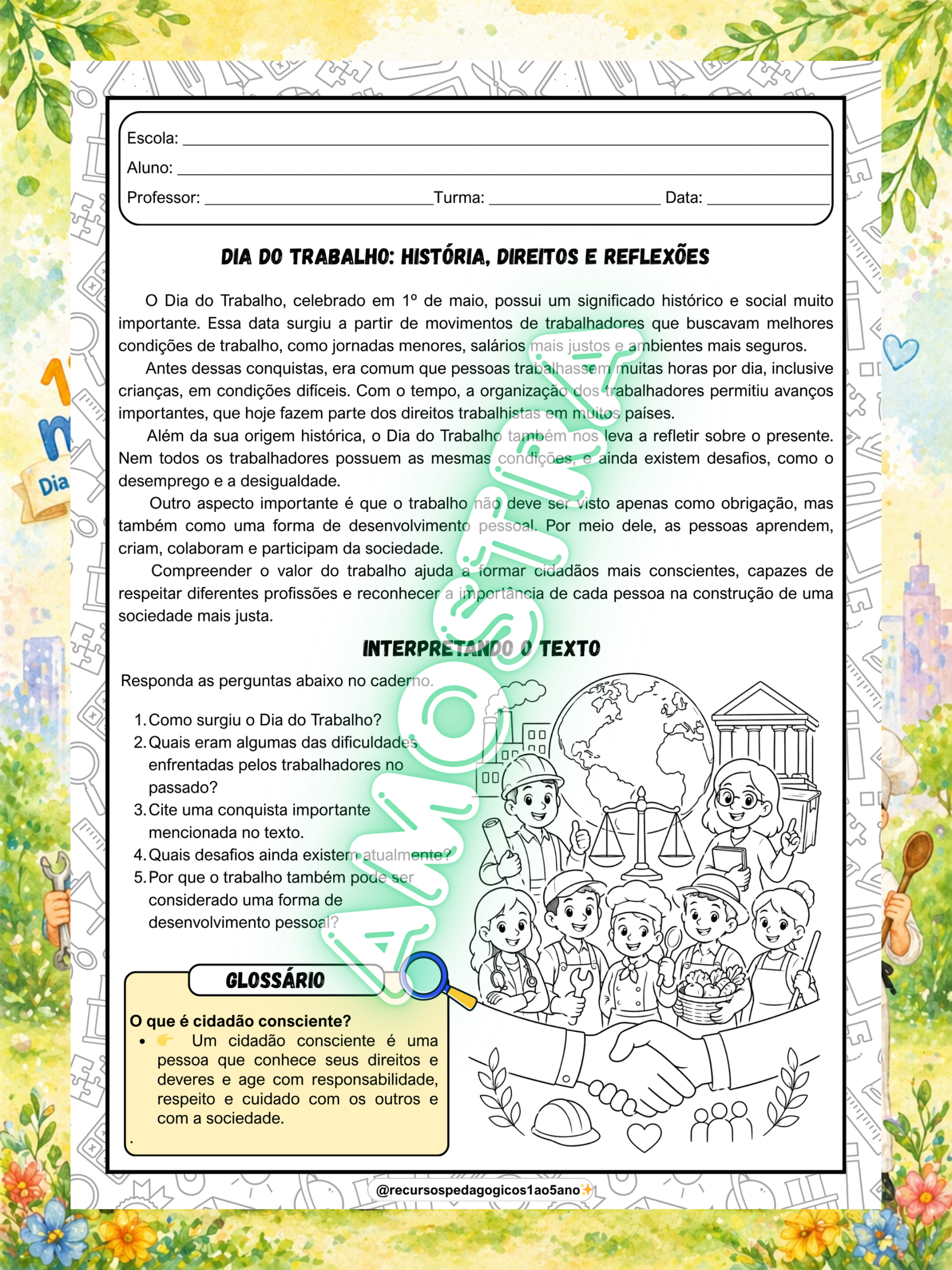 Dia do trabalhador – 1º de maio - 1º ao 5º ano – PDF para Imprimir | Anos Iniciais — amostra 4: Dia do trabalhador – Kit…