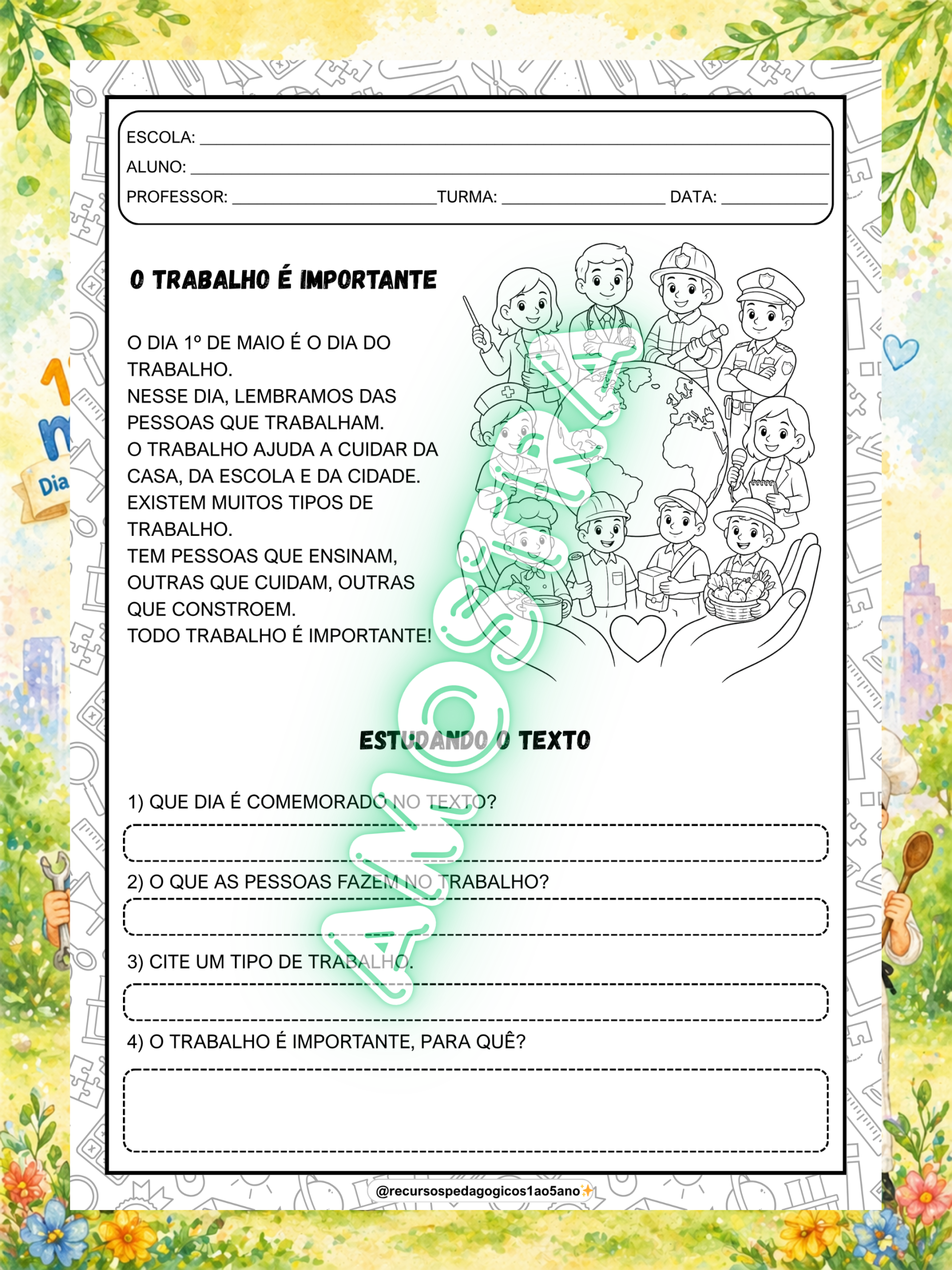 Dia do trabalhador – 1º de maio - 1º ao 5º ano – PDF para Imprimir | Anos Iniciais — amostra 5: Dia do trabalhador – Kit…