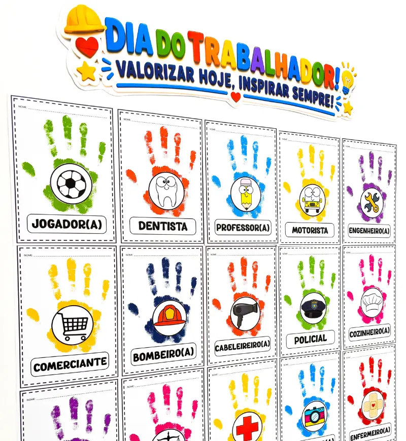 Dia do Trabalhador na Educação Infantil: Carimbo de Mão — Datas comemorativas para Educação Infantil: Explore profissões…