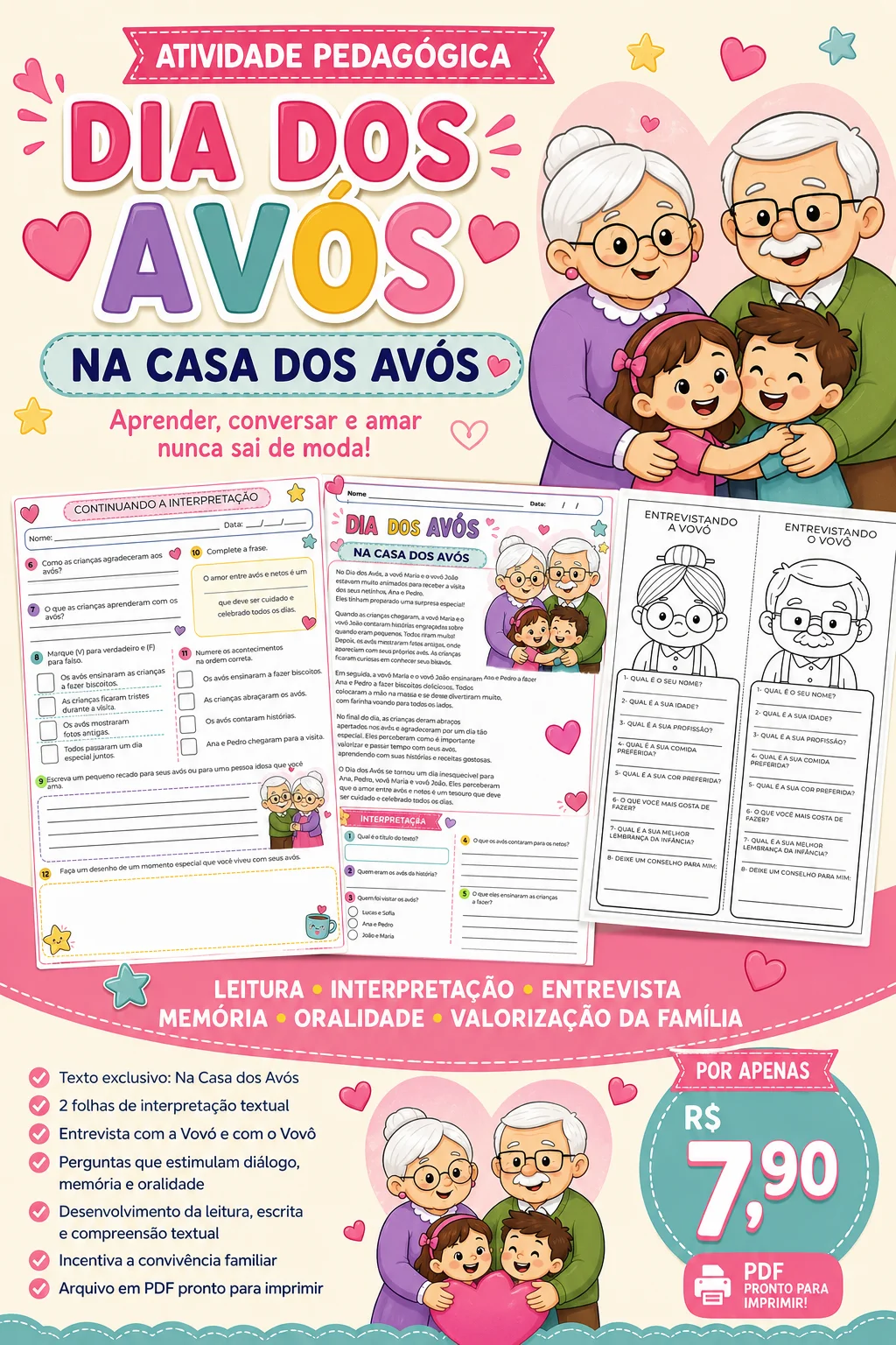 Dia dos Avós - Atividade Pedagógica — Datas comemorativas para Todas as séries: Desenvolva leitura, interpretação de texto…