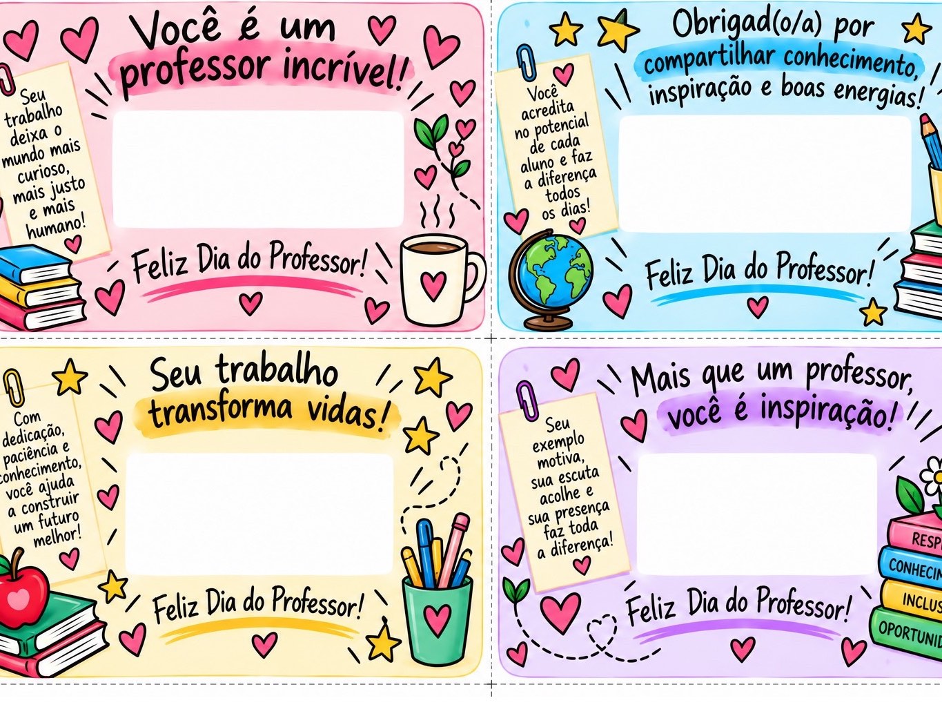 Dia dos Professores – 12 Cartões para Chocolate em PDF — amostra 1: Kit com 12 cartões para o Dia dos Professores, com…