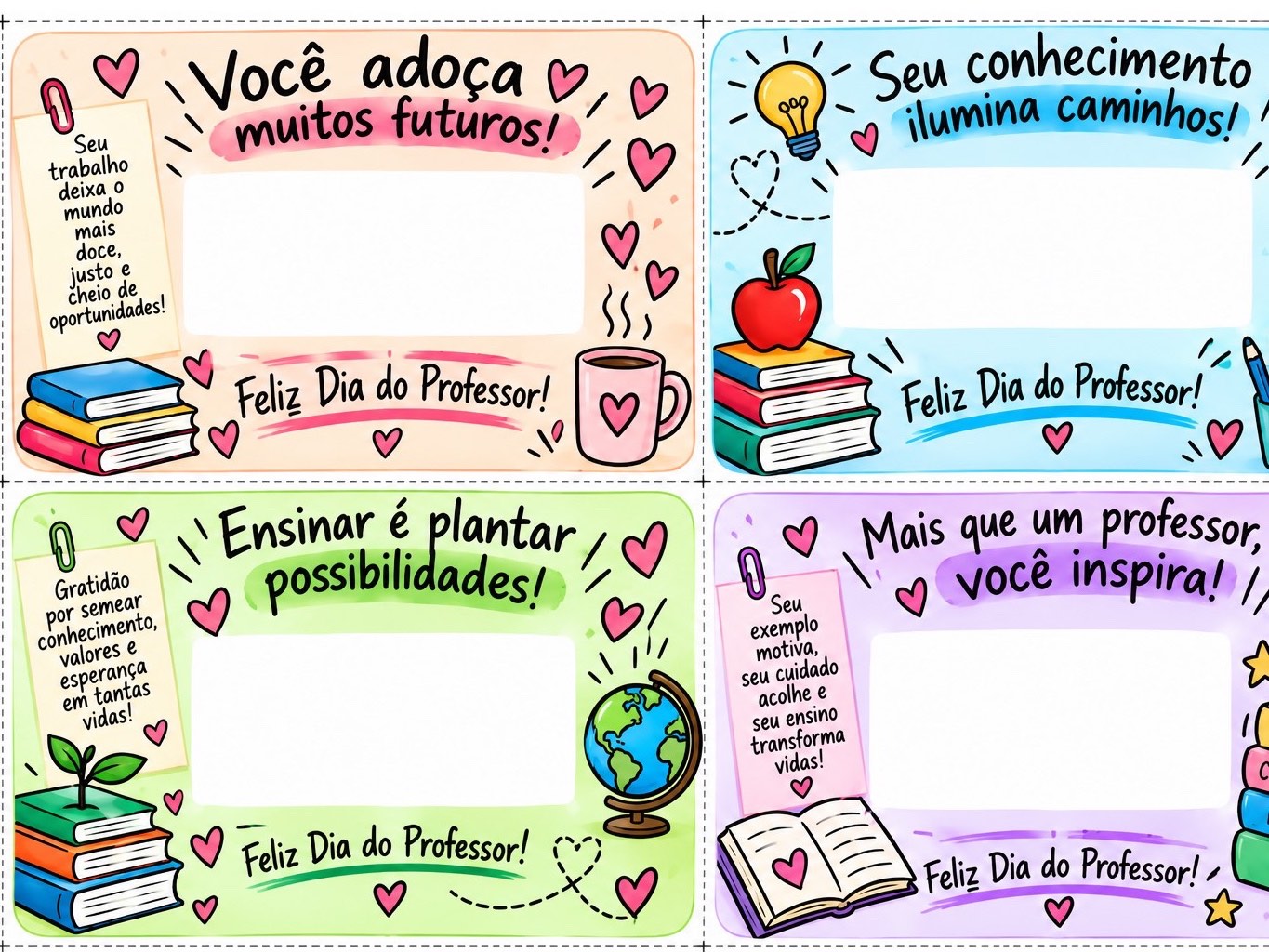 Dia dos Professores – 12 Cartões para Chocolate em PDF — amostra 3: Kit com 12 cartões para o Dia dos Professores, com…