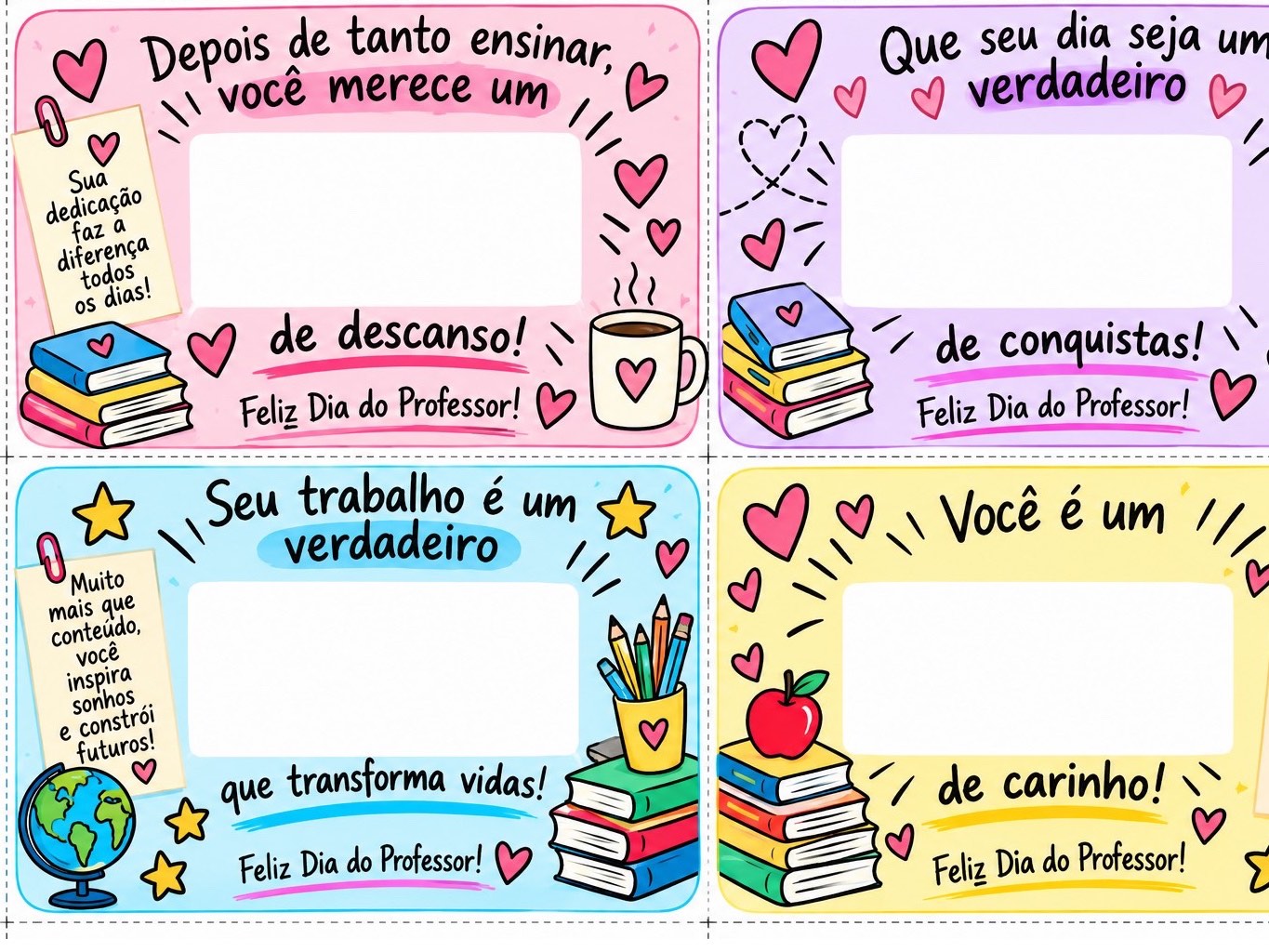 Dia dos Professores – 12 Cartões para Chocolate em PDF — amostra 4: Kit com 12 cartões para o Dia dos Professores, com…