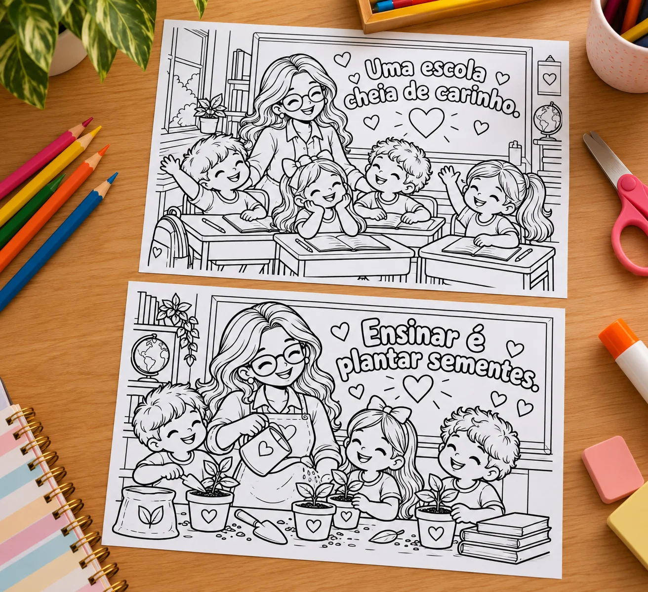Dia dos Professores para Colorir – 10 ilustrações — amostra 2: 10 ilustrações de Dia dos Professores para colorir, com…
