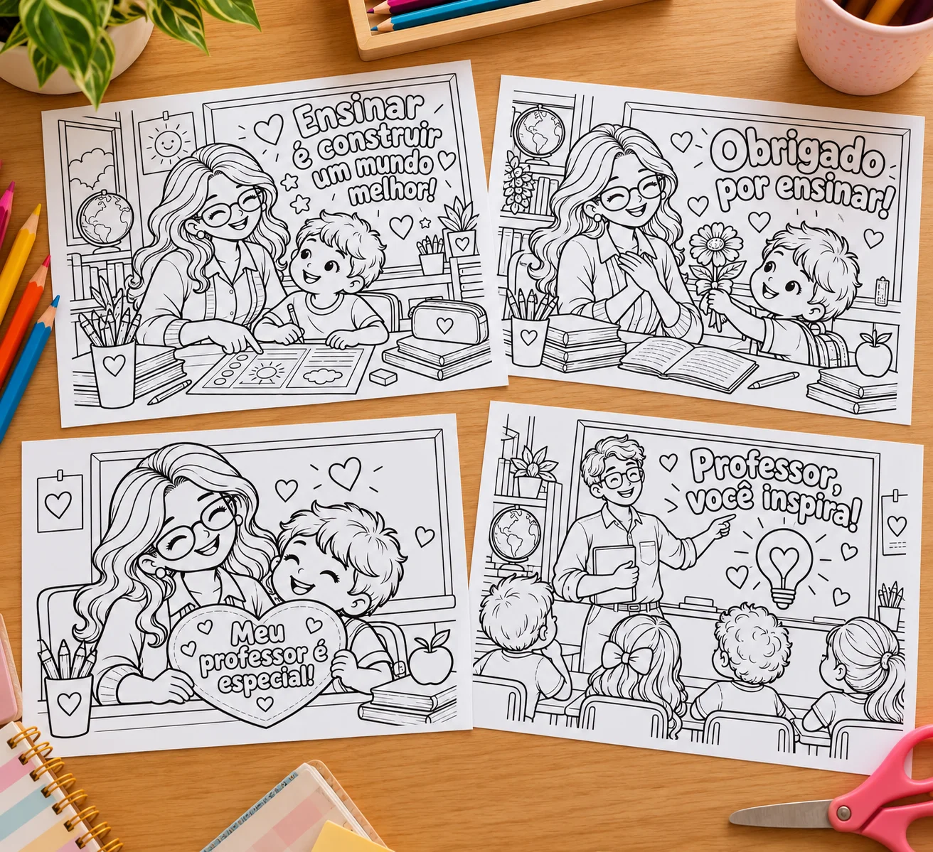 Dia dos Professores para Colorir – 10 ilustrações — amostra 3: 10 ilustrações de Dia dos Professores para colorir, com…