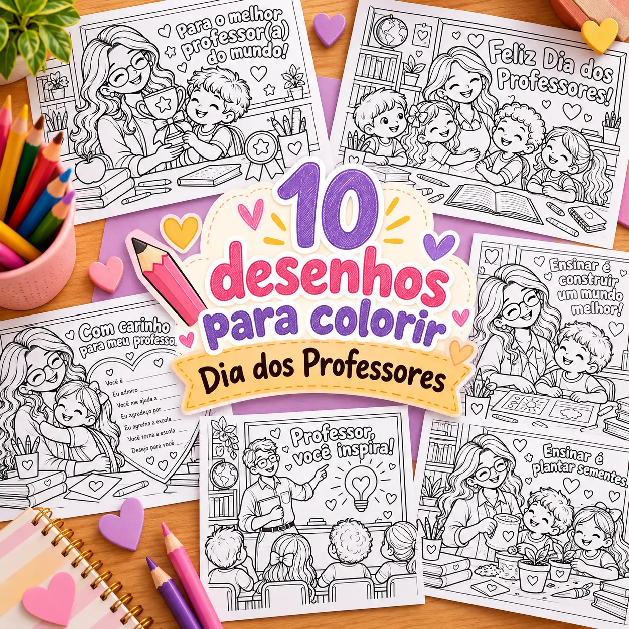 Dia dos Professores para Colorir – 10 ilustrações — Jogos pedagógicos para Educação Infantil: 10 ilustrações de Dia dos…