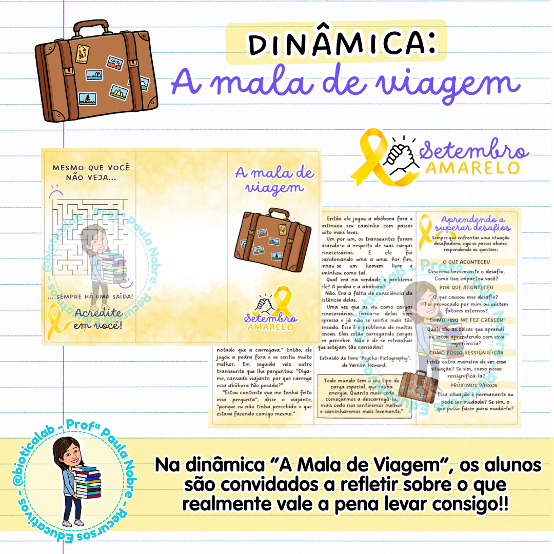 Dinâmica - A mala de viagem - Setembro Amarelo – Material Pedagógico — capa do material