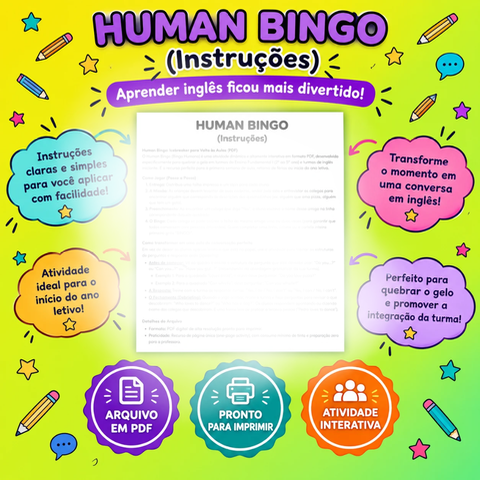 Dinâmica de Inglês Volta às Aulas: Human Bingo - PDF Grátis — amostra 1: Atividade quebra-gelo em inglês para volta às… Dinâmica de Inglês Volta às Aulas: Human Bingo - PDF Grátis — amostra 1: Atividade quebra-gelo em inglês para volta às…