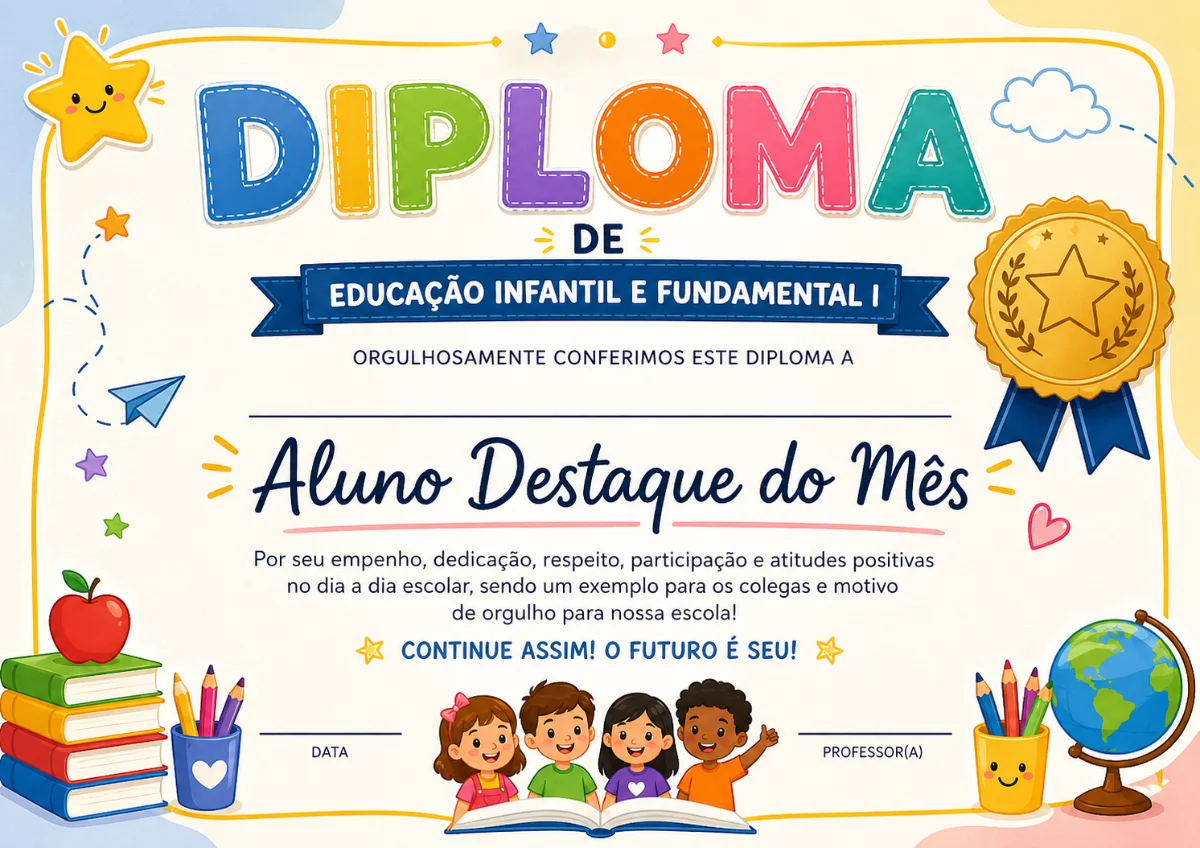 Diploma Aluno Destaque do Mês – Reconhecimento Escolar — capa do material