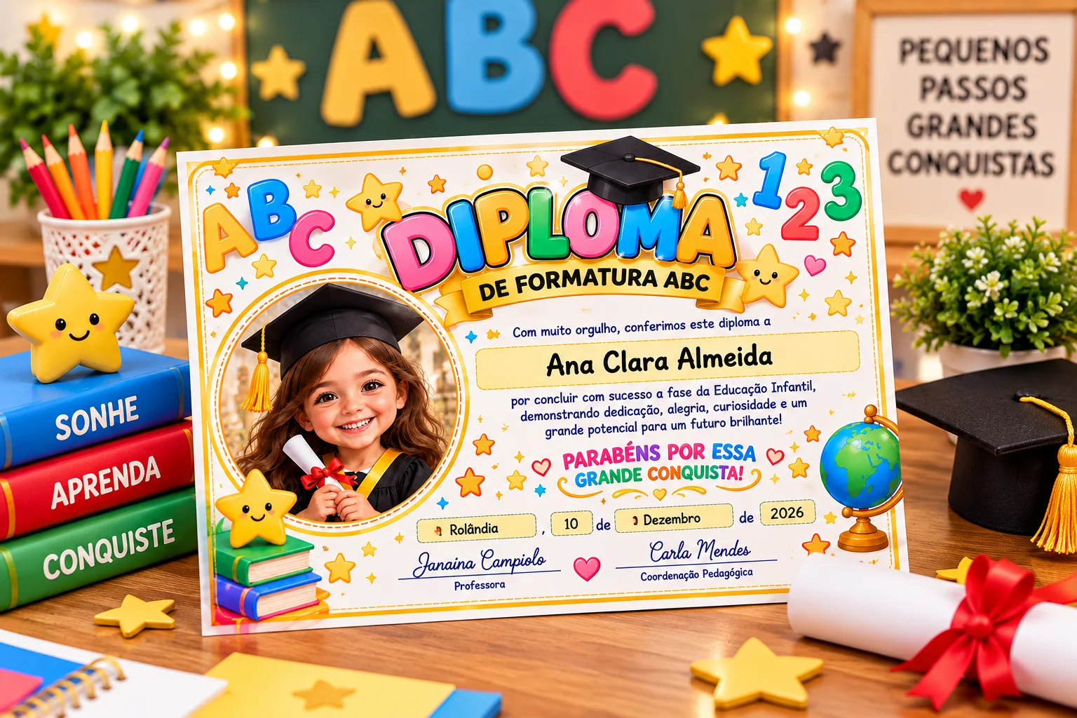 Diploma de Formatura ABC Editável no Canva – Com Foto do Aluno — amostra 2: ✨ O QUE ACOMPANHA O MATERIAL? Diploma de Formatura ABC Editável no Canva – Com Foto do Aluno — amostra 2: ✨ O QUE ACOMPANHA O MATERIAL?
