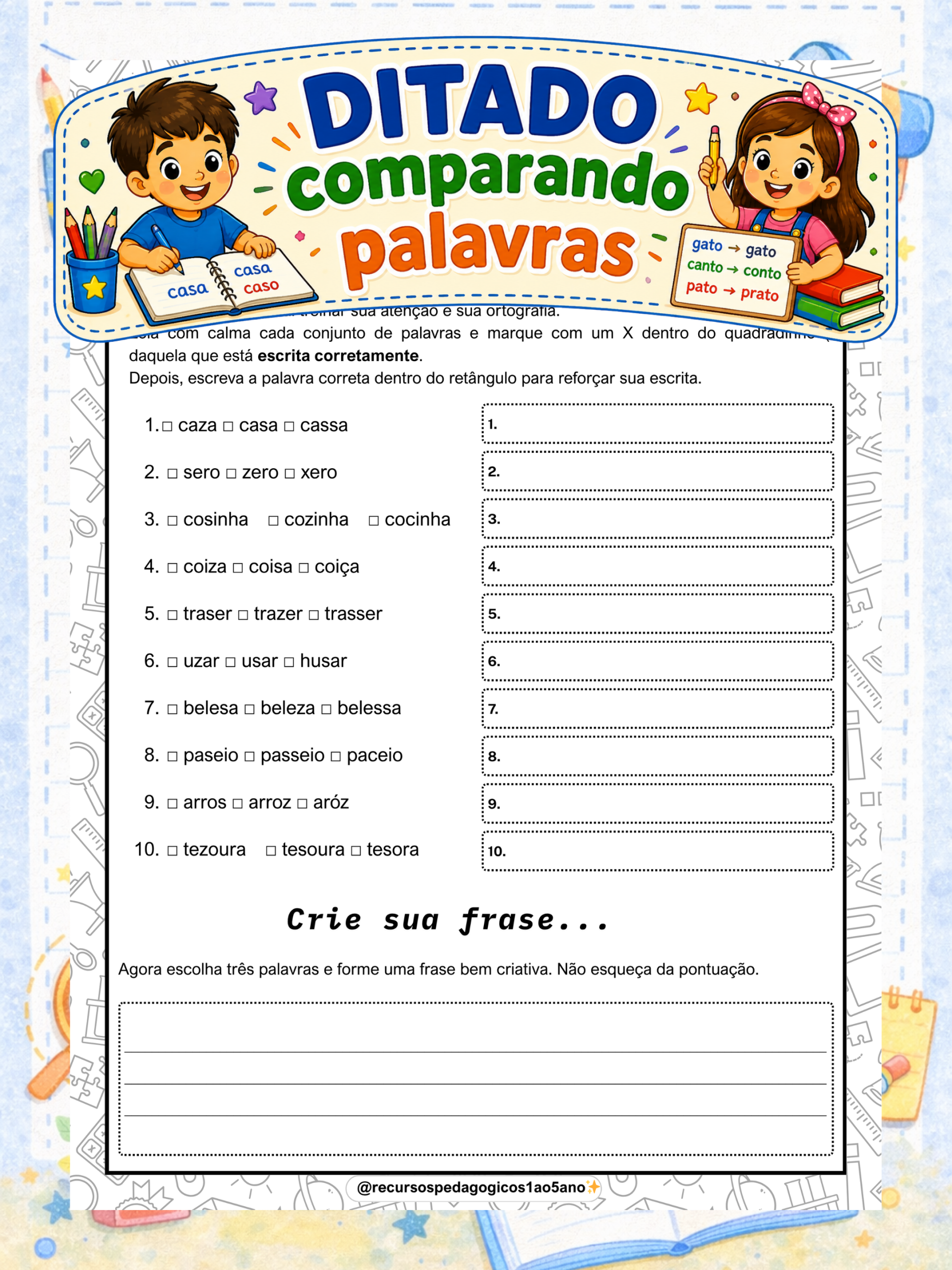 Ditado de pareamento ortográfico – Atividades para alfabetização – Atividade Pedagógica — amostra 1: O que vem no material Ditado de pareamento ortográfico – Atividades para alfabetização – Atividade Pedagógica — amostra 1: O que vem no material