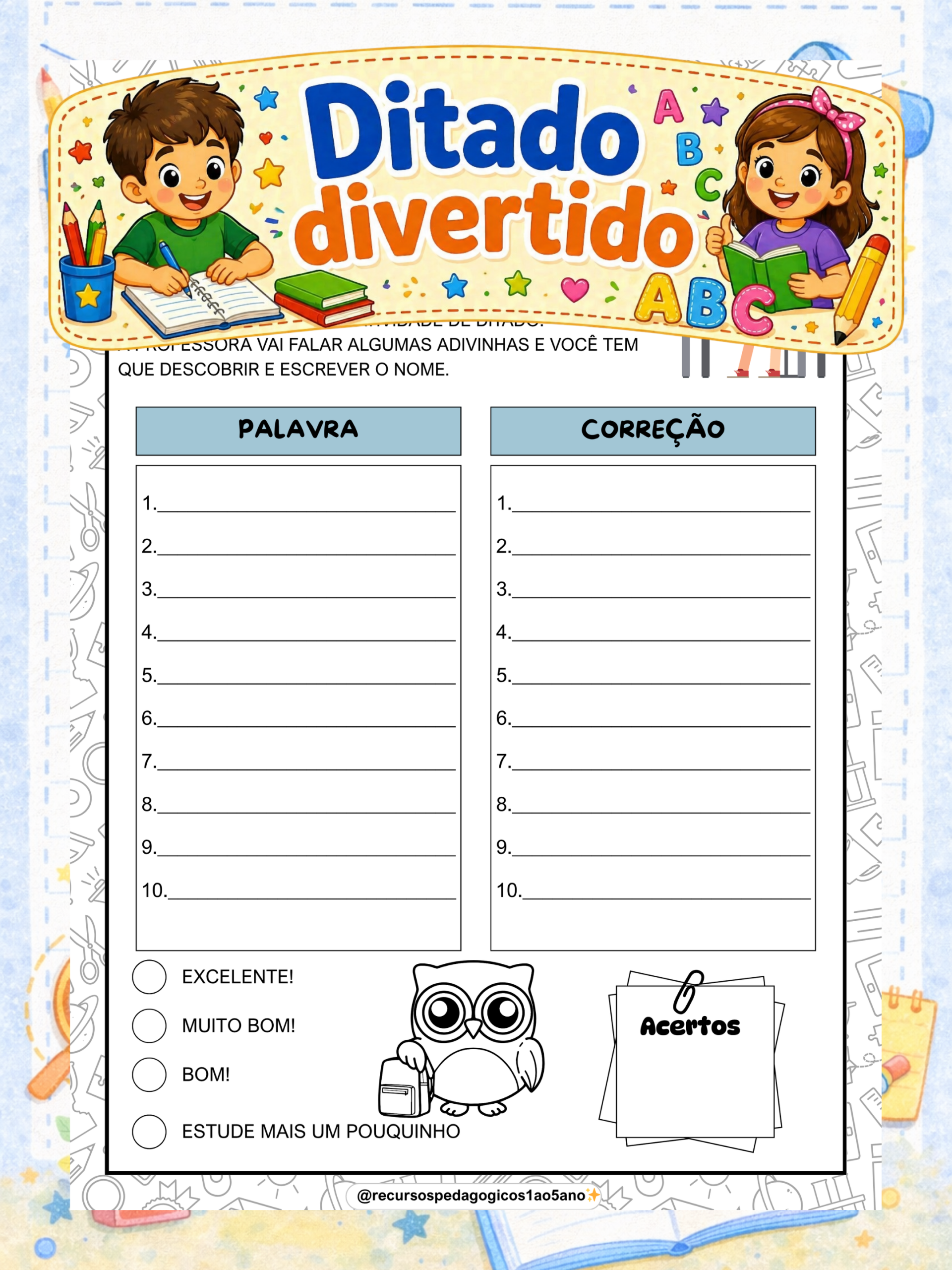 Ditado divertido com adivinhas – PDF para Imprimir | Anos Iniciais e Alfabetização — amostra 1: 🧠✨ Ditado divertido com…