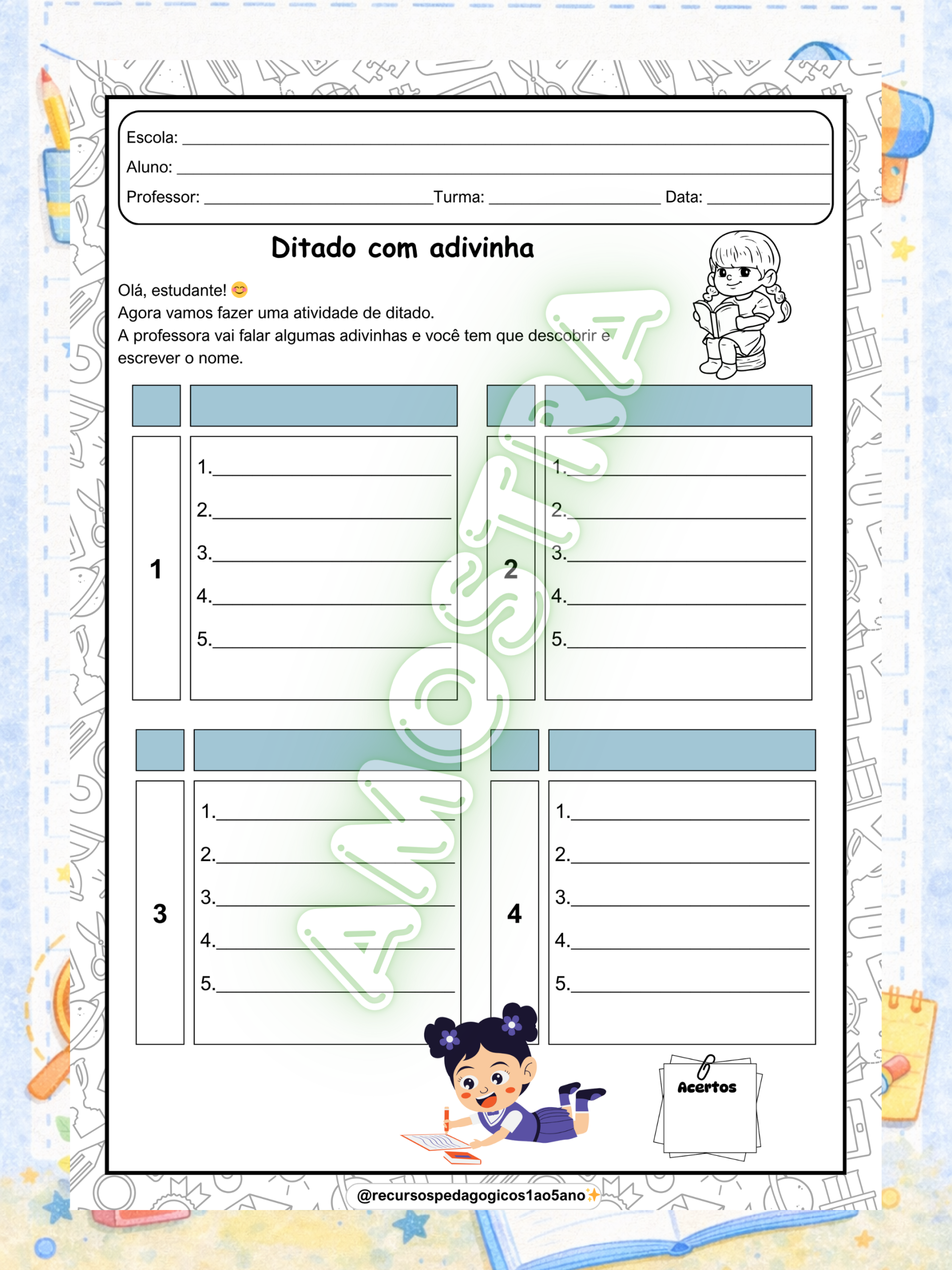 Ditado divertido com adivinhas – PDF para Imprimir | Anos Iniciais e Alfabetização — amostra 3: Ditado divertido com…