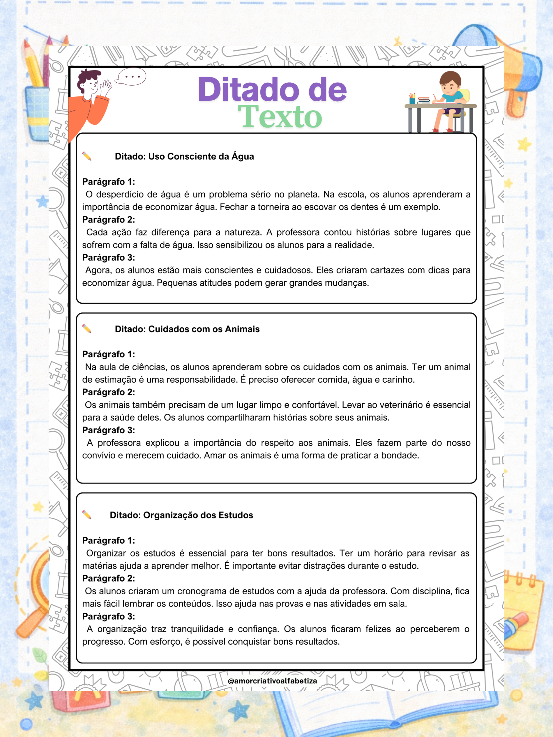 Ditado escolar de texto – Temas do cotidiano 4º e 5º ano – PDF para Imprimir — amostra 3: Formato e entrega