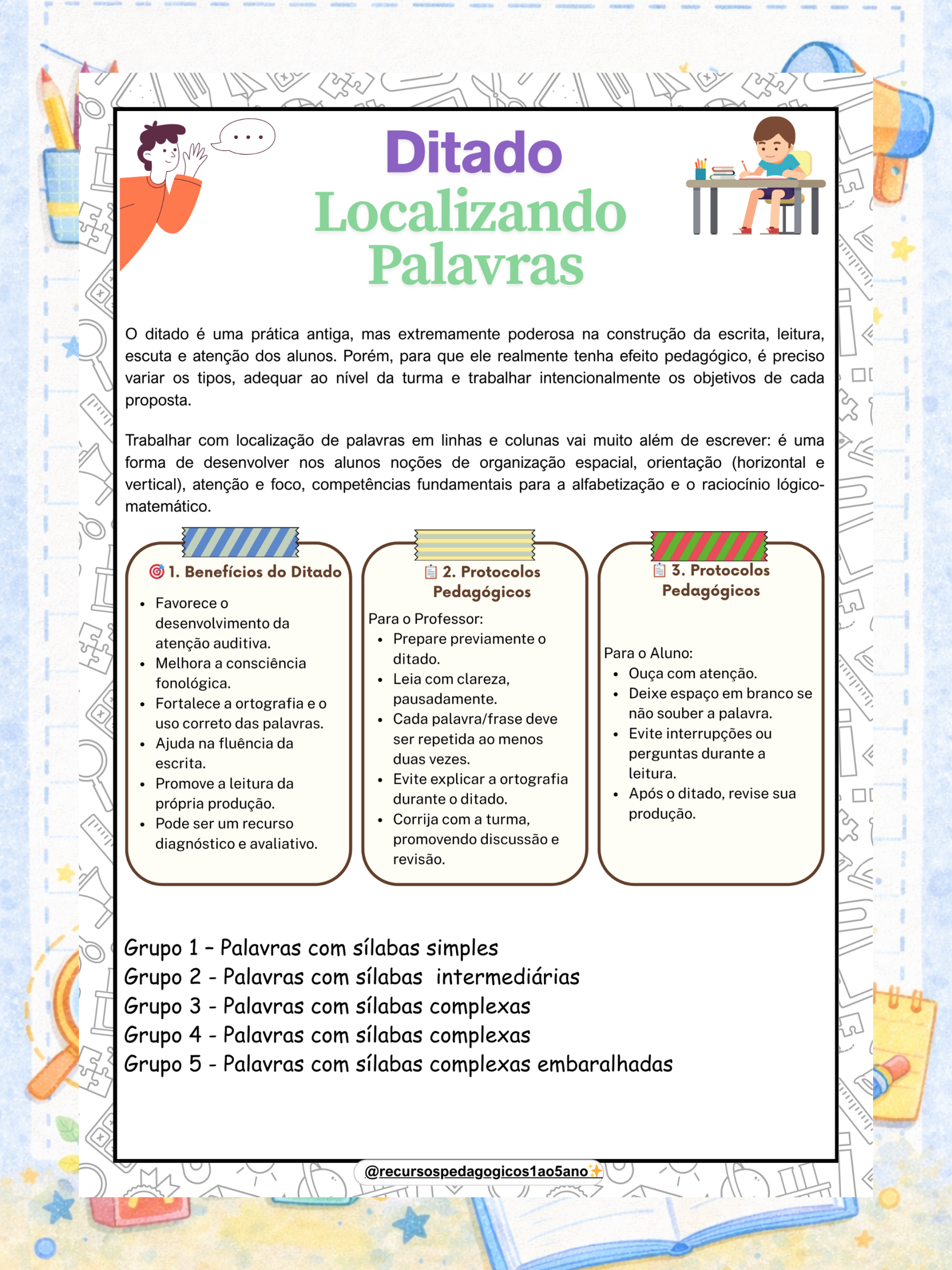 Ditado escolar – Localizando palavras + Brinde – PDF para Imprimir | Alfabetização — amostra 5: Ditado escolar –…