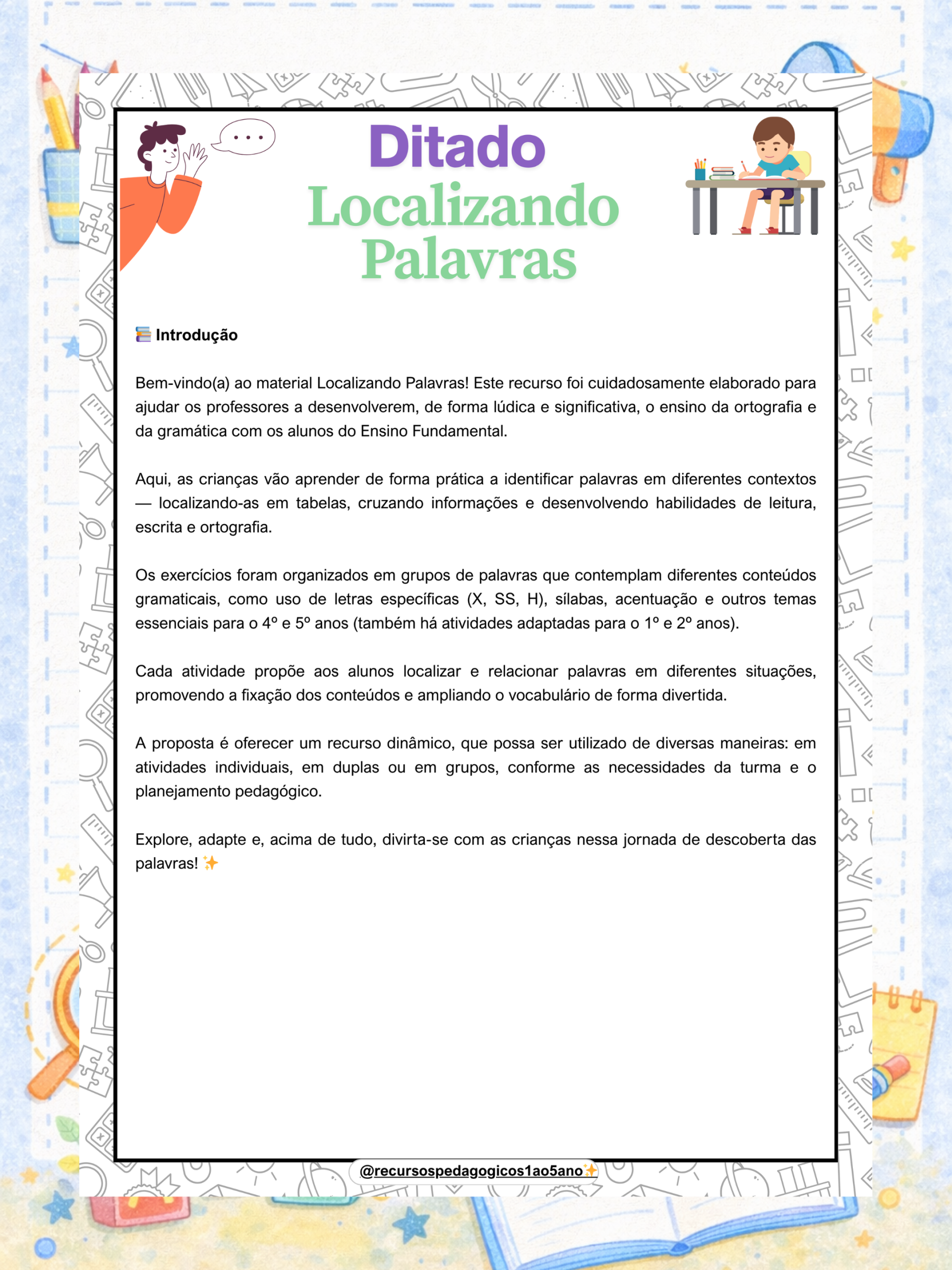 Ditado escolar – Localizando palavras + Brinde – PDF para Imprimir | Alfabetização — amostra 6: Ditado escolar –…