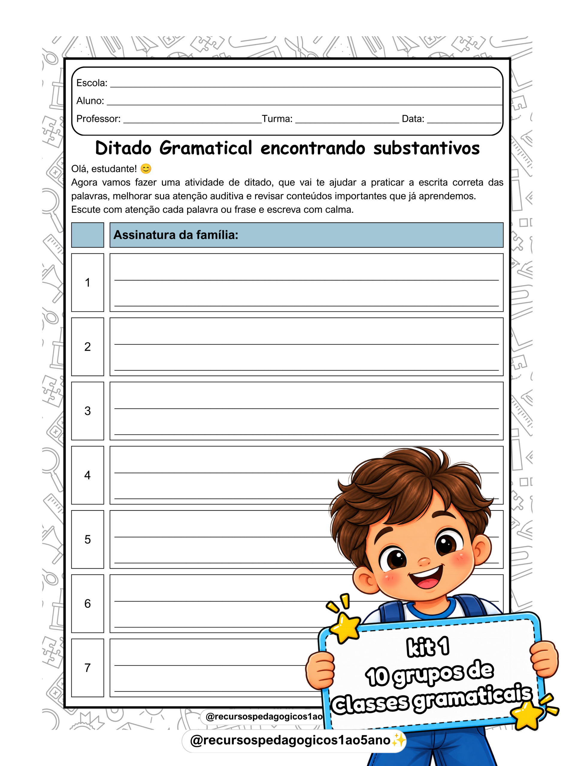 Ditado Gramatical – Classes Gramaticais + BRINDE – PDF para Imprimir | 5º ano — amostra 2: Sobre o Ditado Gramatical –…