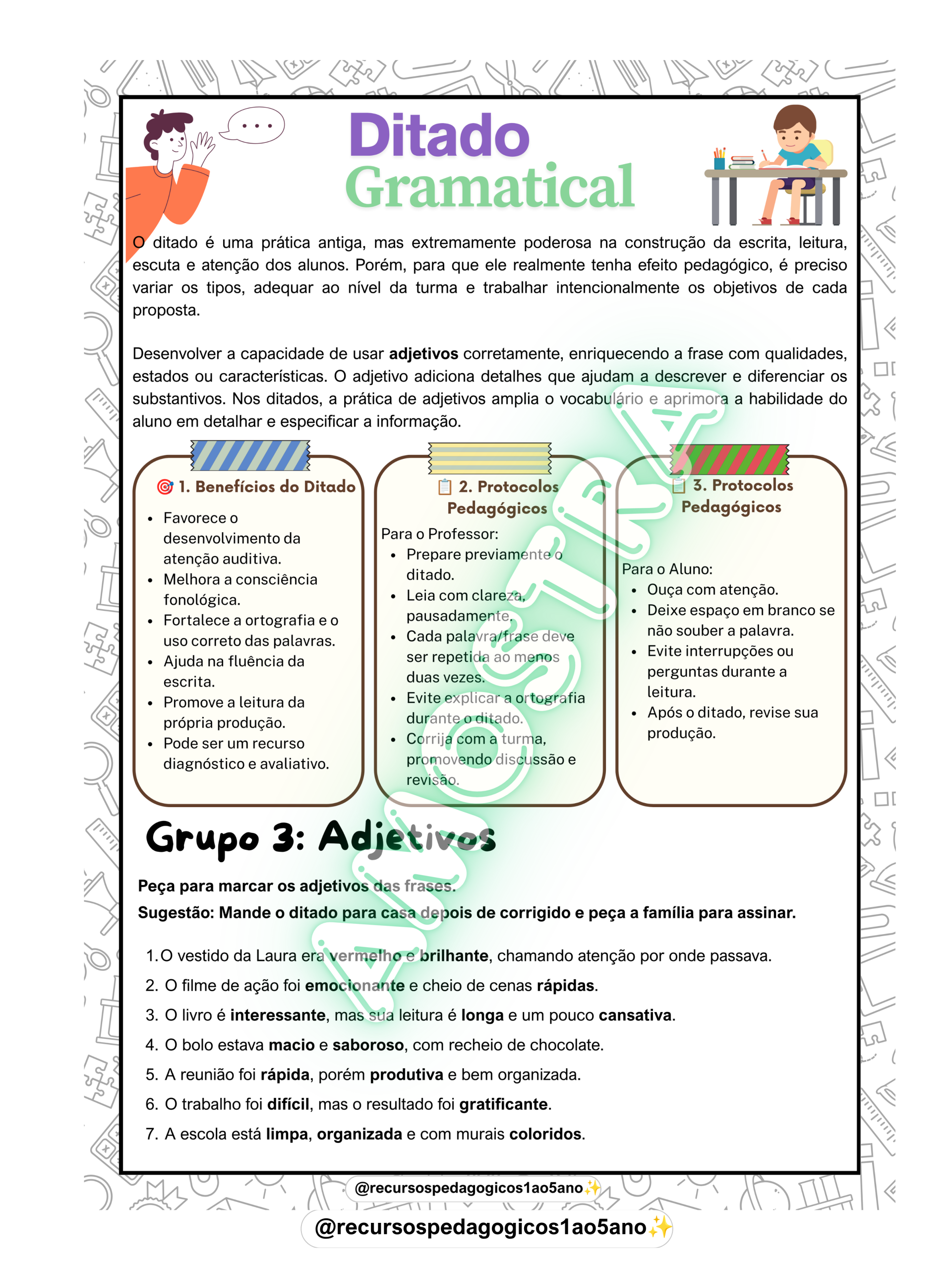Ditado Gramatical – Classes Gramaticais + BRINDE – PDF para Imprimir | 5º ano — amostra 5: Ditado Gramatical – Classes…