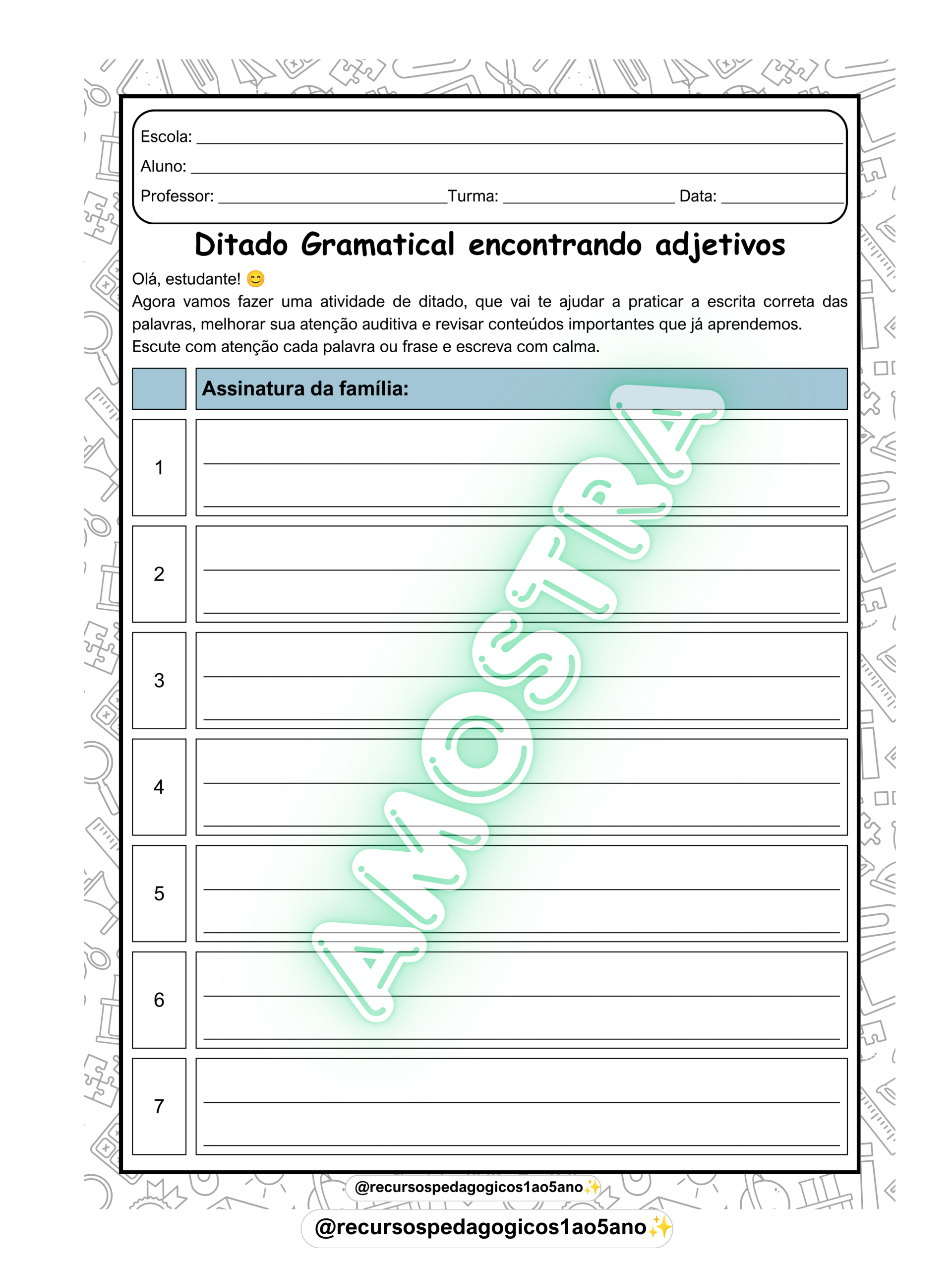 Ditado Gramatical – Classes Gramaticais + BRINDE – PDF para Imprimir | 5º ano — amostra 6: Ditado Gramatical – Classes…