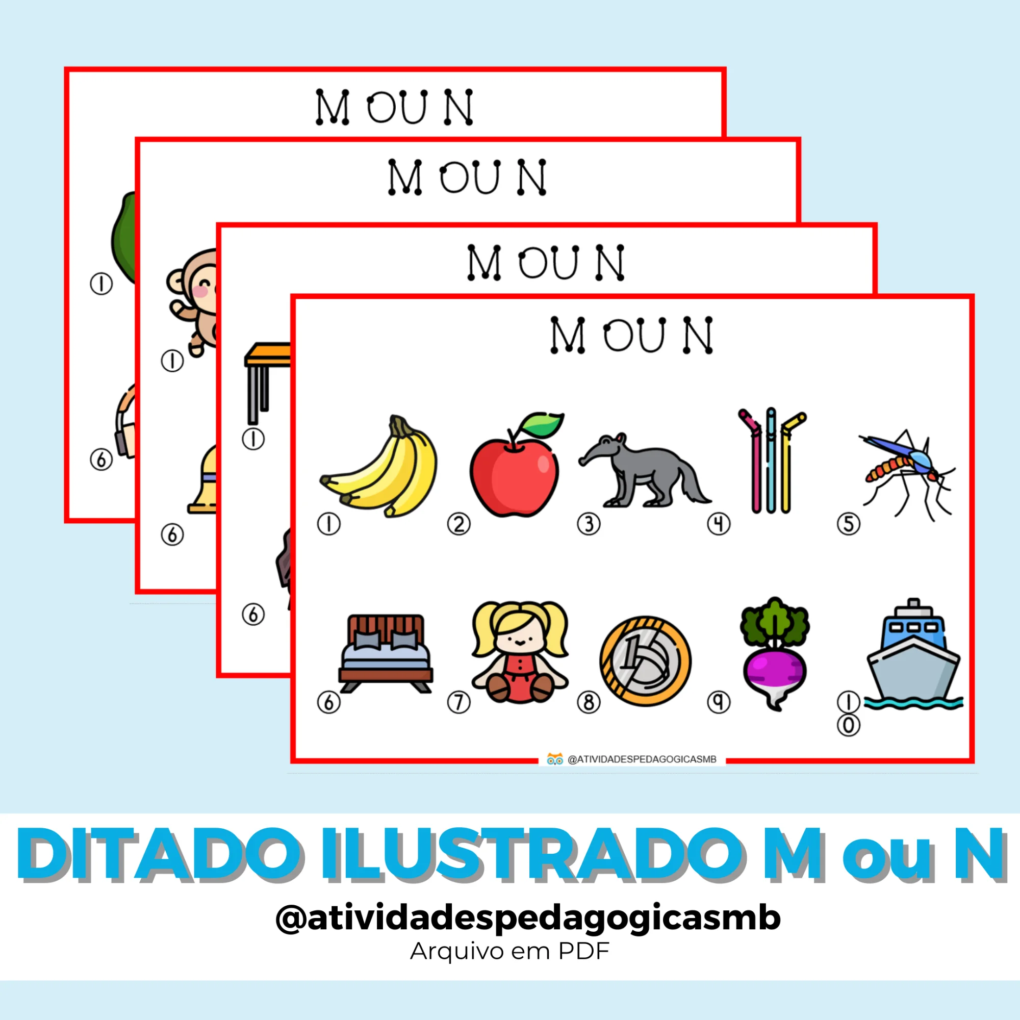 Ditado Ilustrado M ou N – 4º e 5º Ano (PDF) — Jogos pedagógicos para 5º ano: Ditado ilustrado M ou N com fichas de…