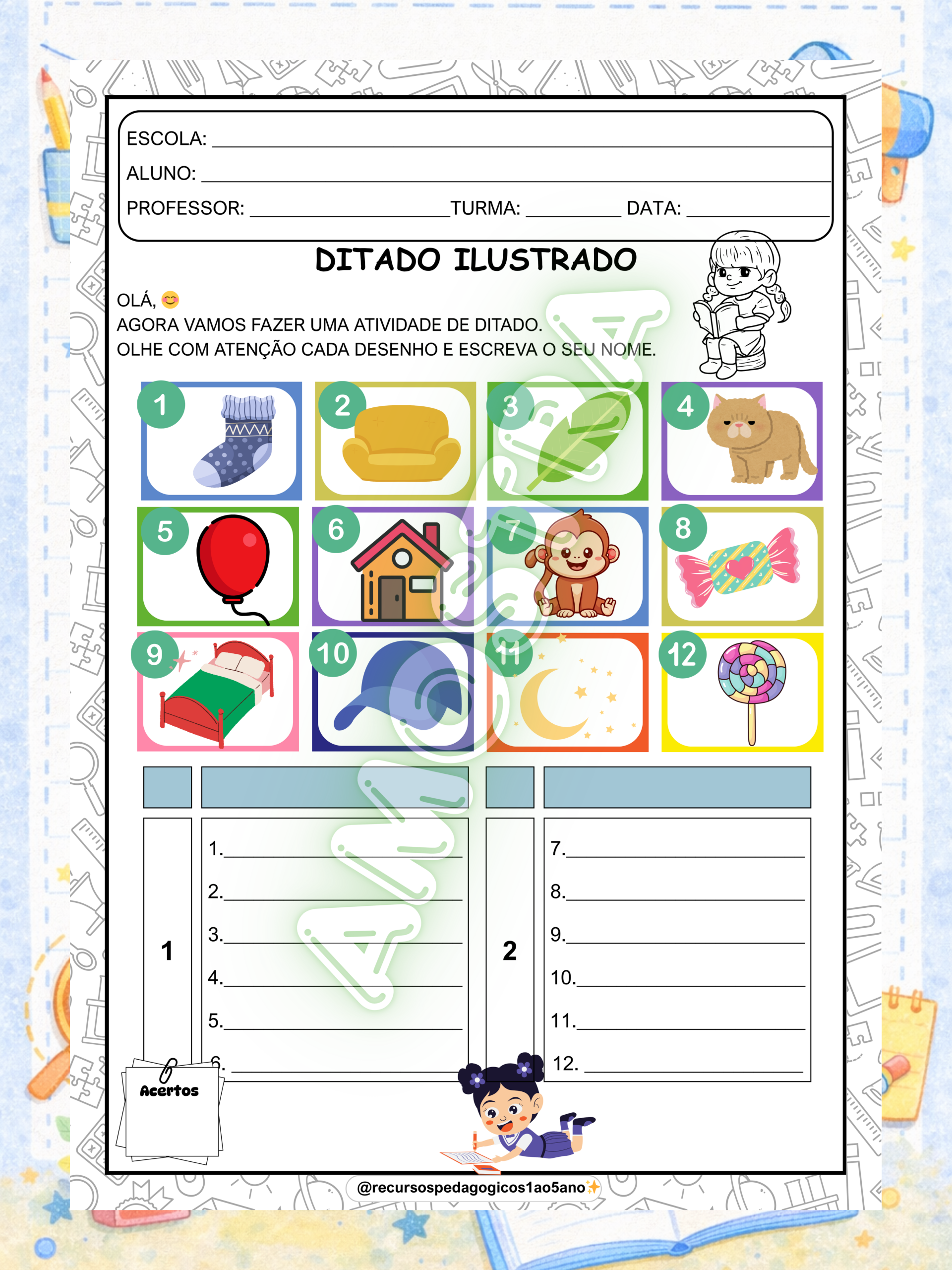 Ditado ilustrado/mudo – Alfabetização – PDF para Imprimir — amostra 1: O que vem no material Ditado ilustrado/mudo – Alfabetização – PDF para Imprimir — amostra 1: O que vem no material