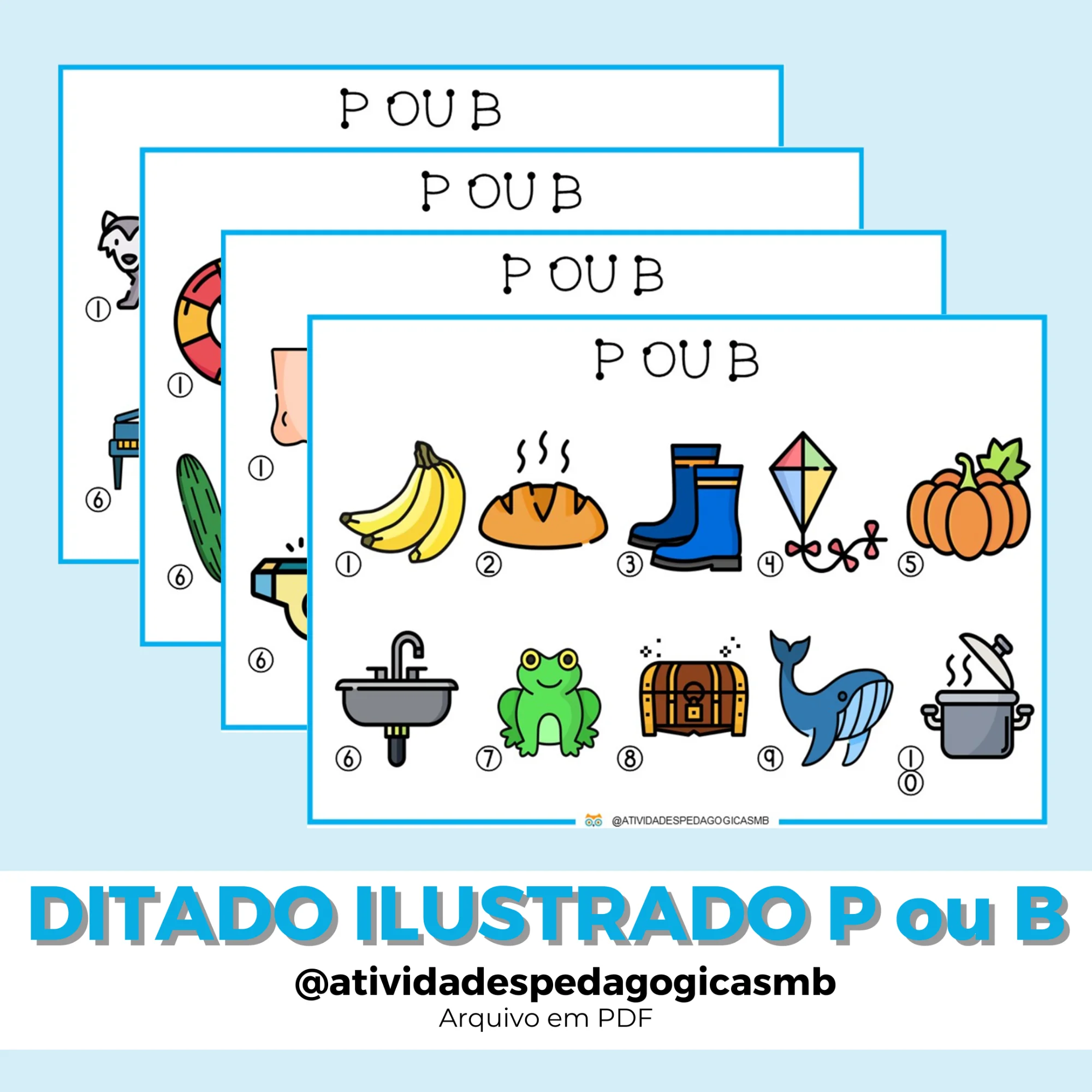 Ditado Ilustrado P ou B – 4º e 5º Ano (PDF) — Jogos pedagógicos para 5º ano: Ditado ilustrado P ou B com fichas de…