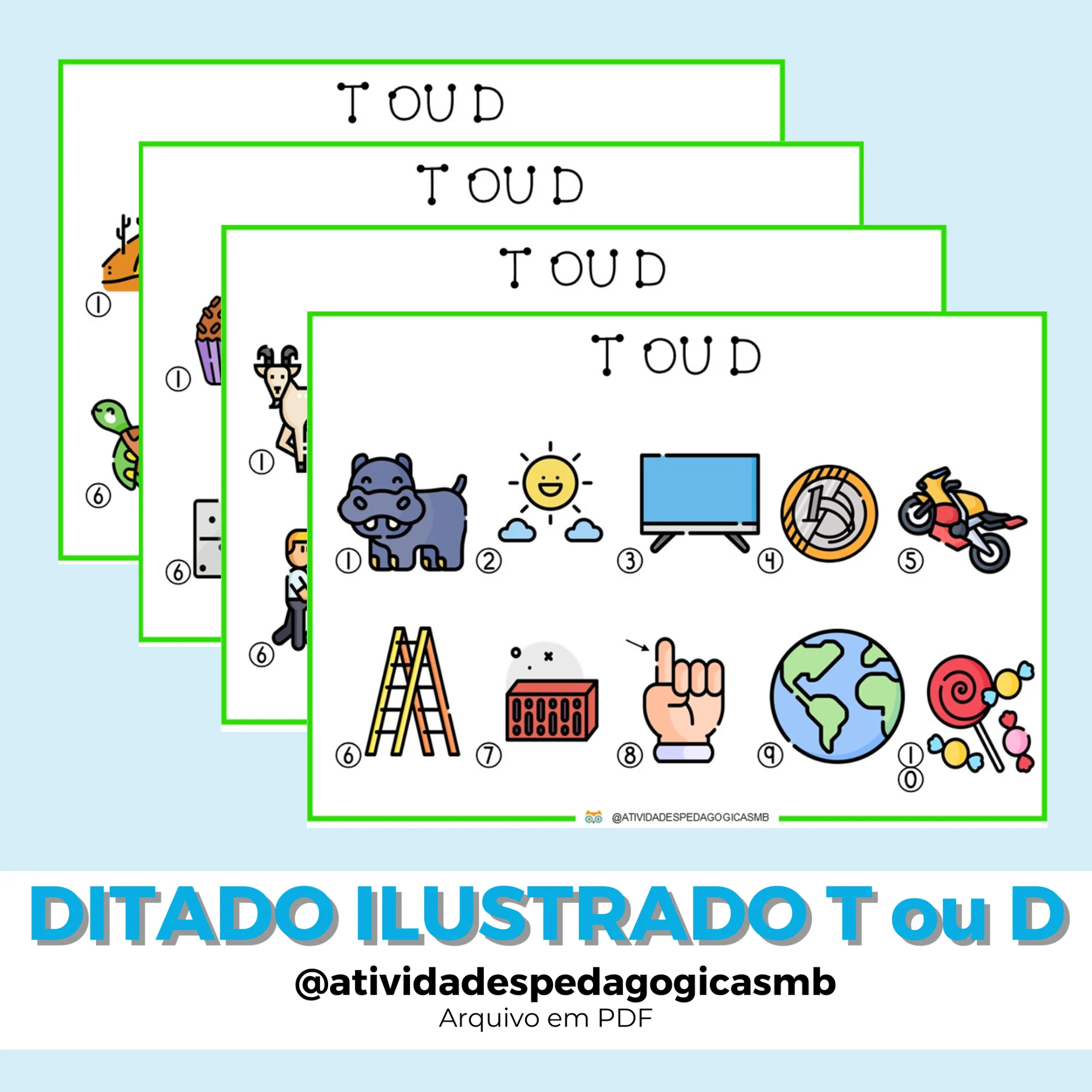 Ditado Ilustrado T ou D – 4º e 5º Ano (PDF) — Jogos pedagógicos para 5º ano: Ditado ilustrado T ou D com fichas de…